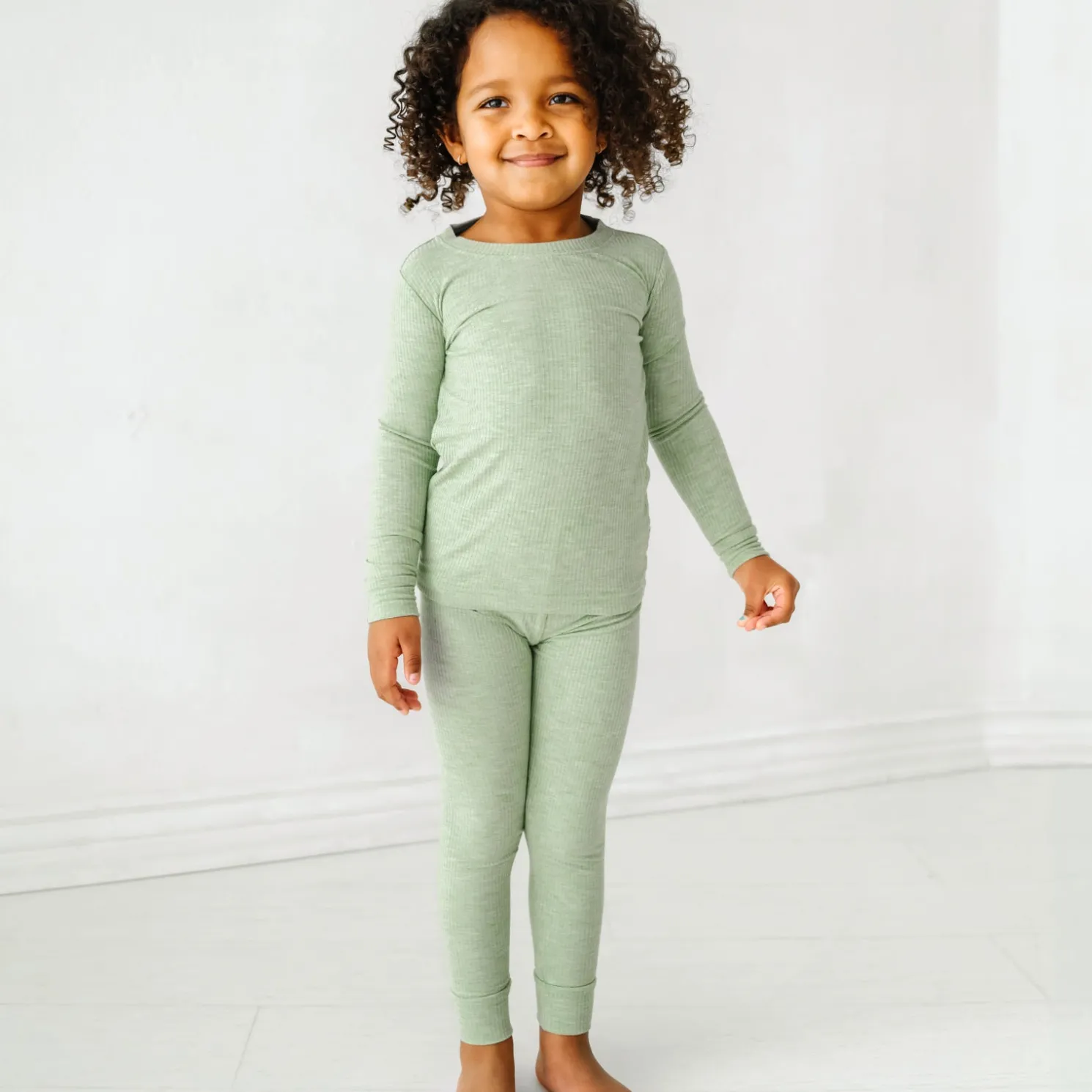 Heather Sage Two-Piece Ribbed Pajama Set