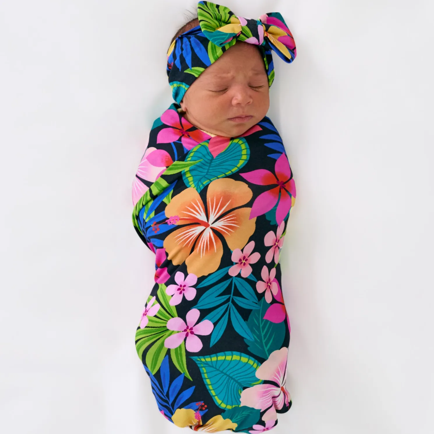 Jungle Blooms Swaddle & Luxe Bow Headband Set