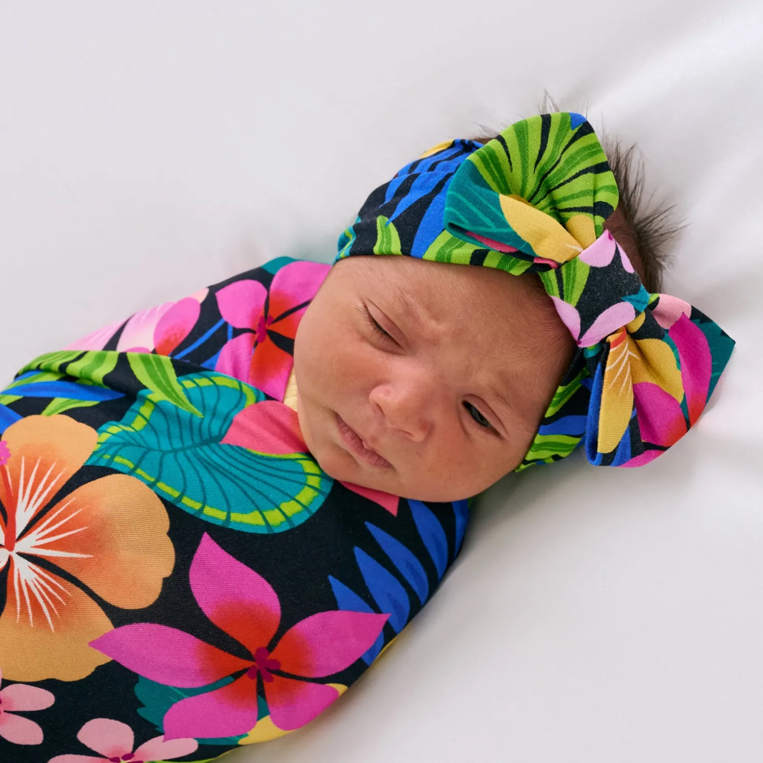 Jungle Blooms Swaddle & Luxe Bow Headband Set