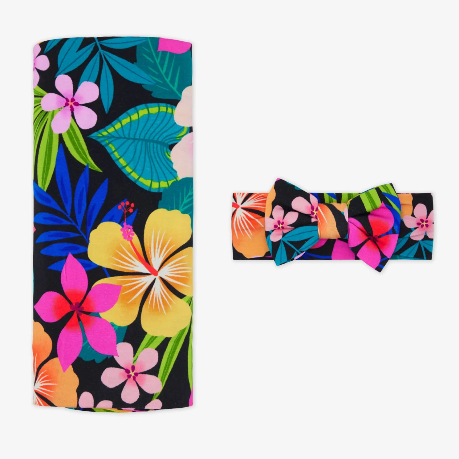 Jungle Blooms Swaddle & Luxe Bow Headband Set