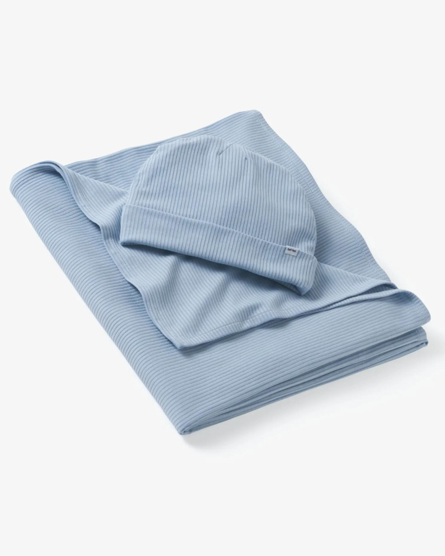 Light Fog Ribbed Swaddle & Infant Beanie Set