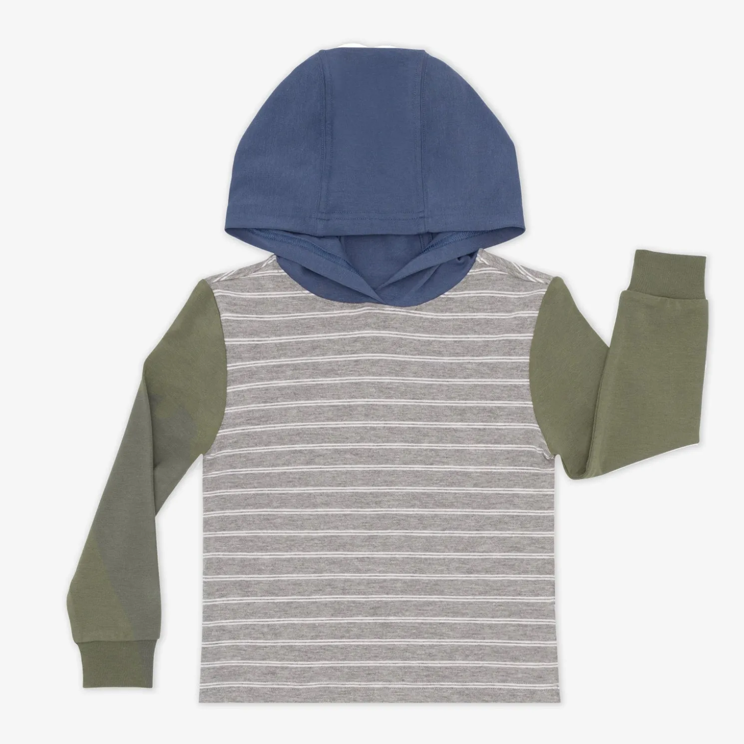 Light Heather Gray Stripes Relaxed Hooded Tee