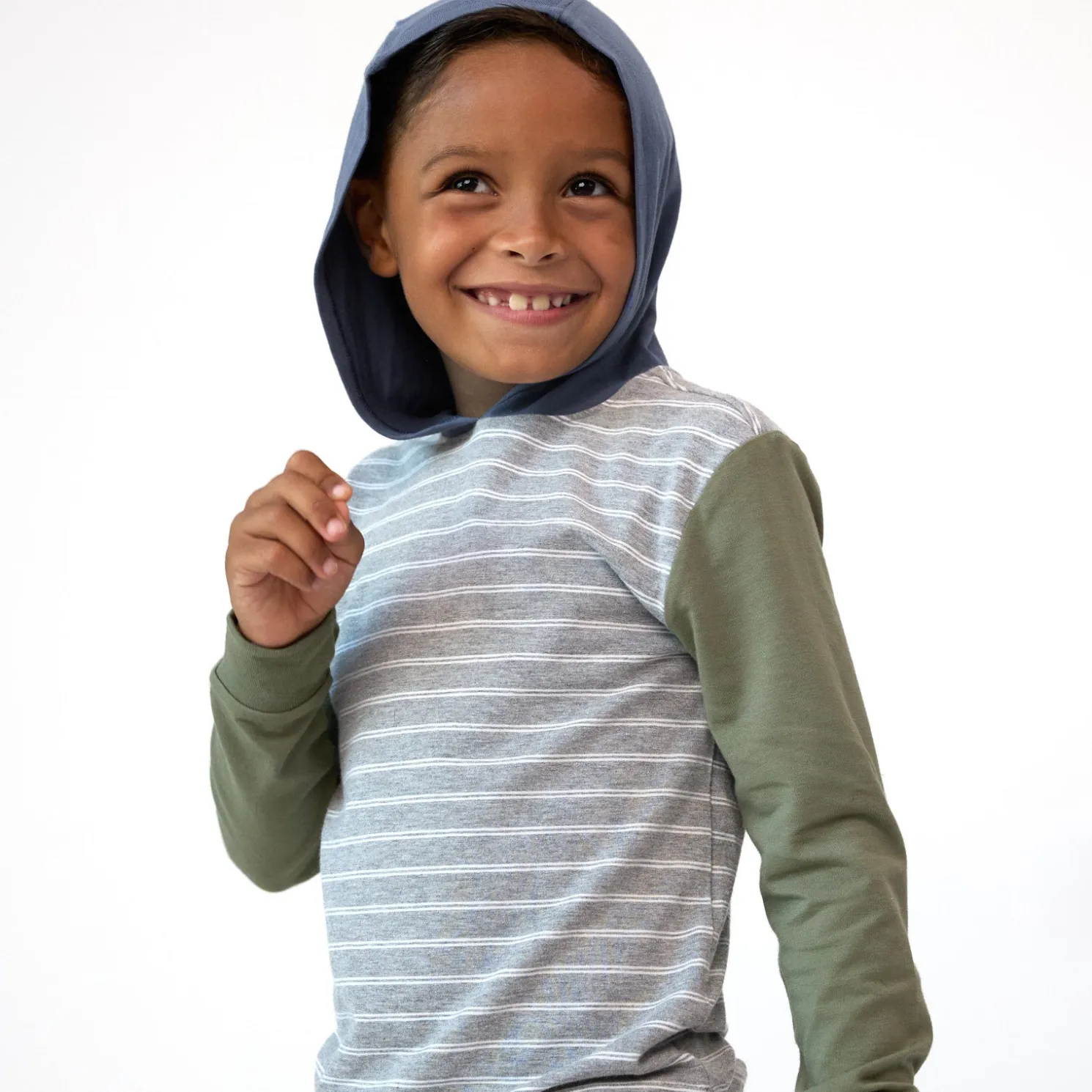 Light Heather Gray Stripes Relaxed Hooded Tee