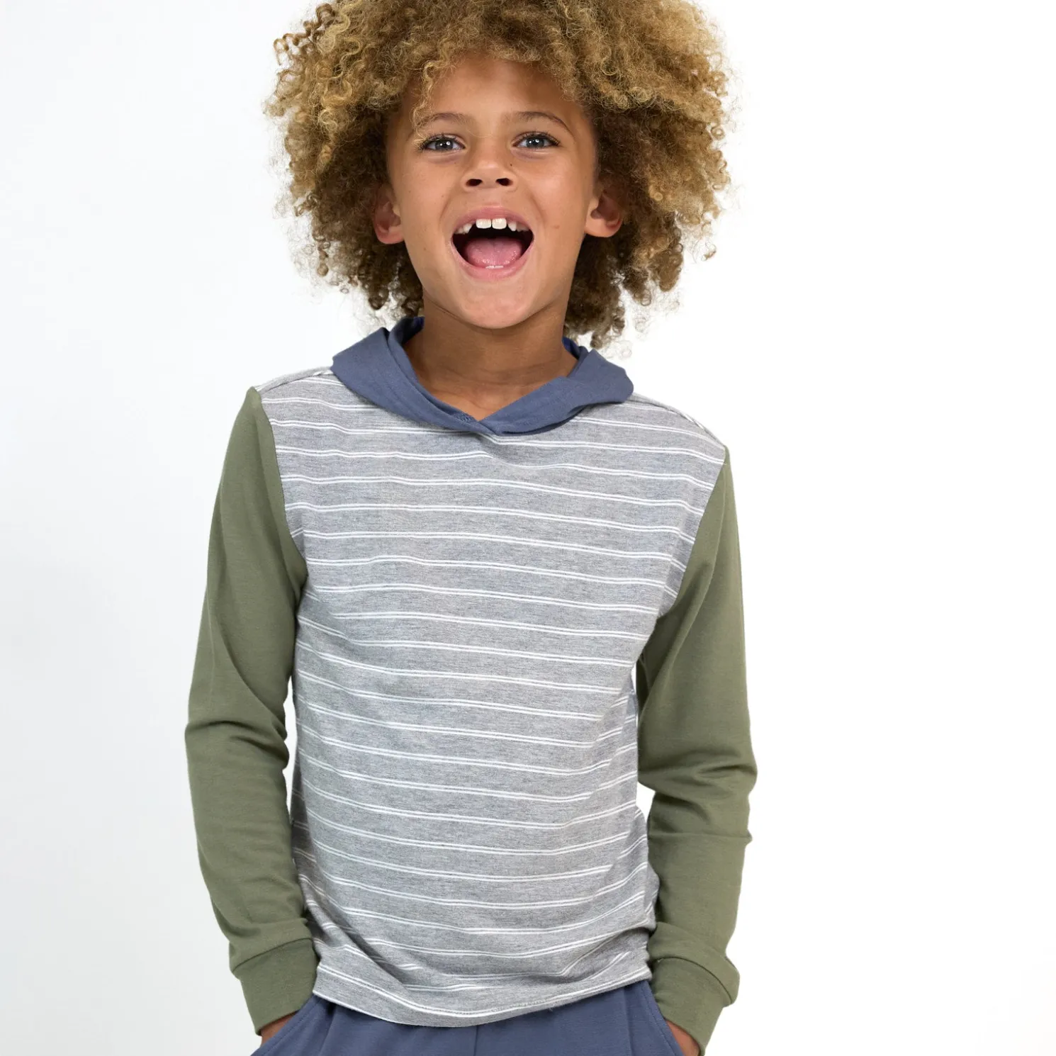 Light Heather Gray Stripes Relaxed Hooded Tee