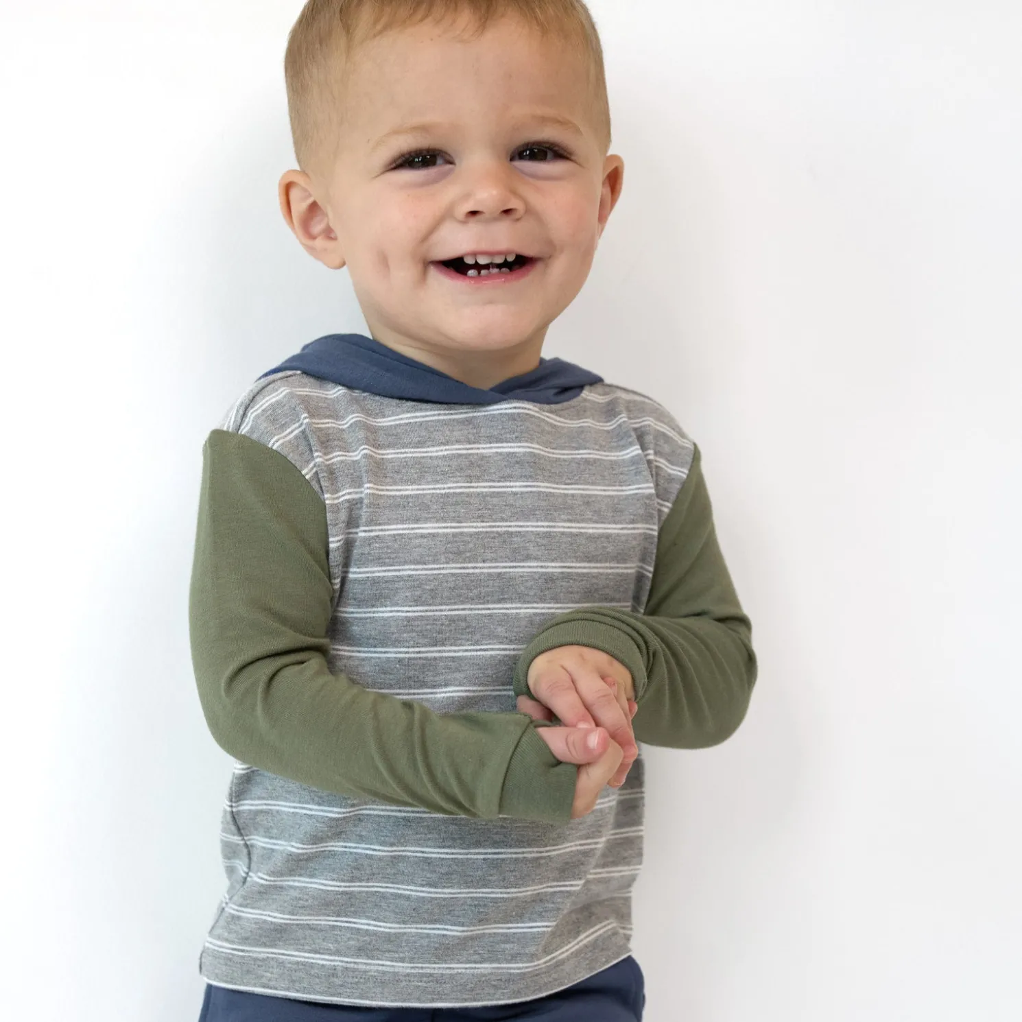 Light Heather Gray Stripes Relaxed Hooded Tee