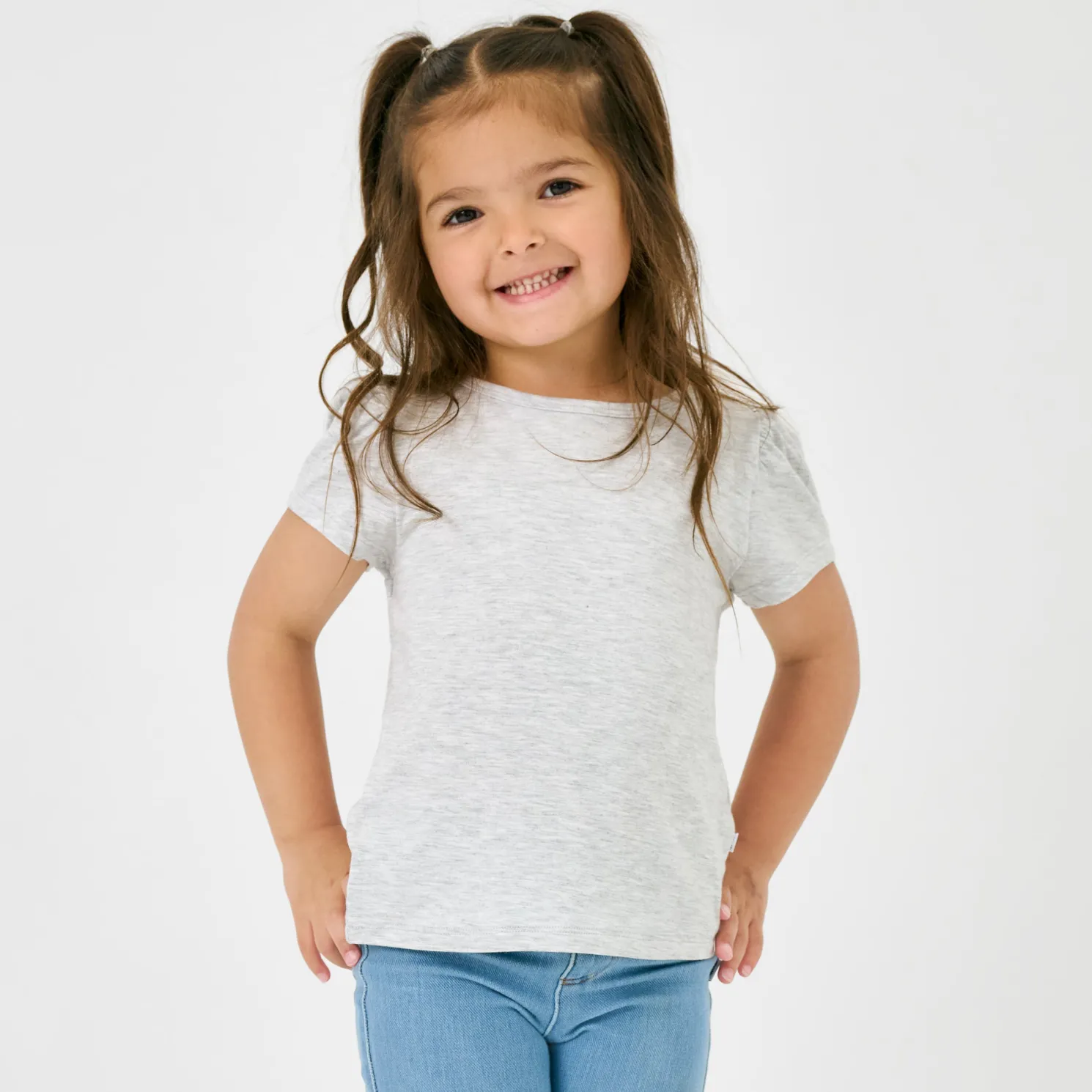 Light Heather Gray Puff Sleeve Tee