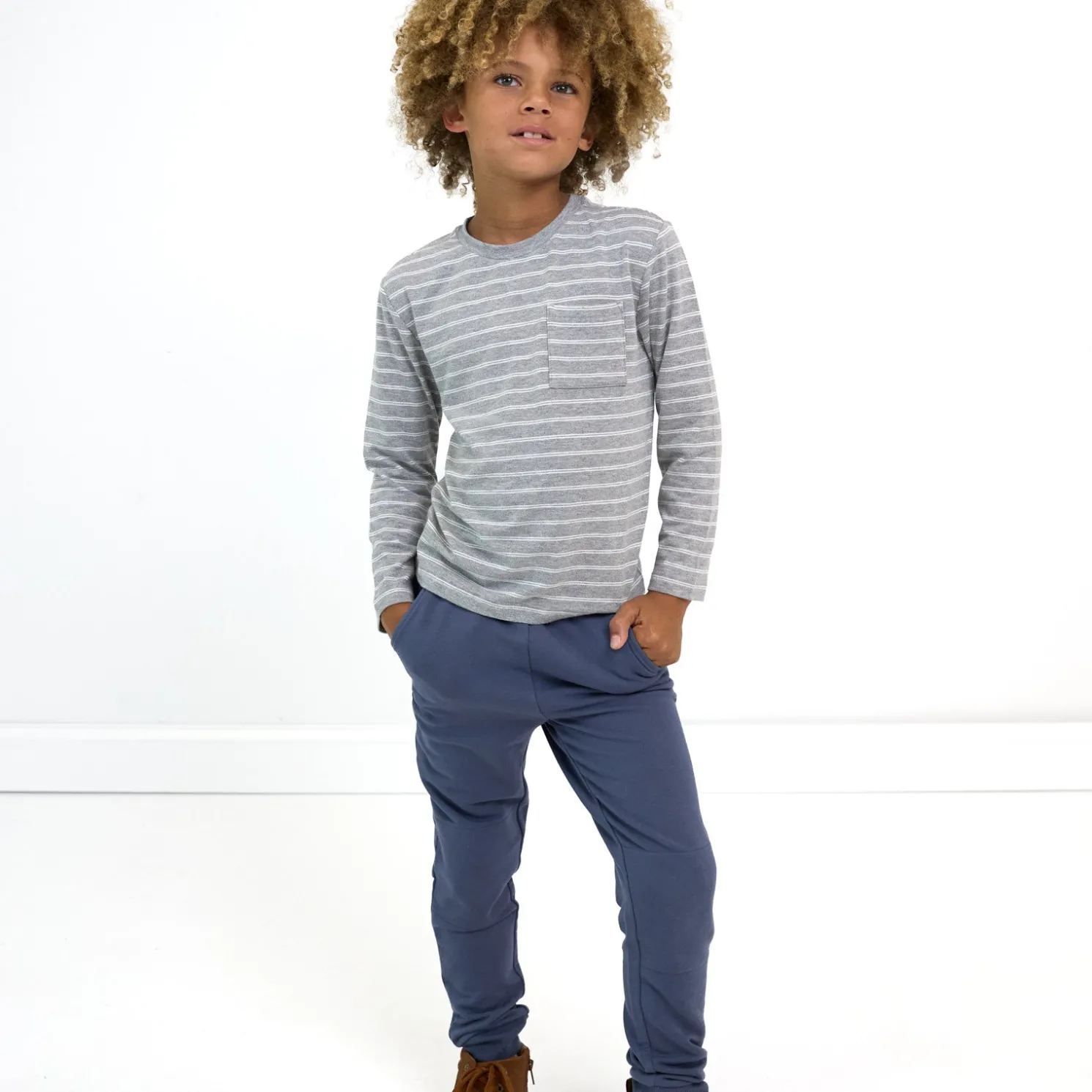 Light Heather Gray Stripes Relaxed Pocket Tee