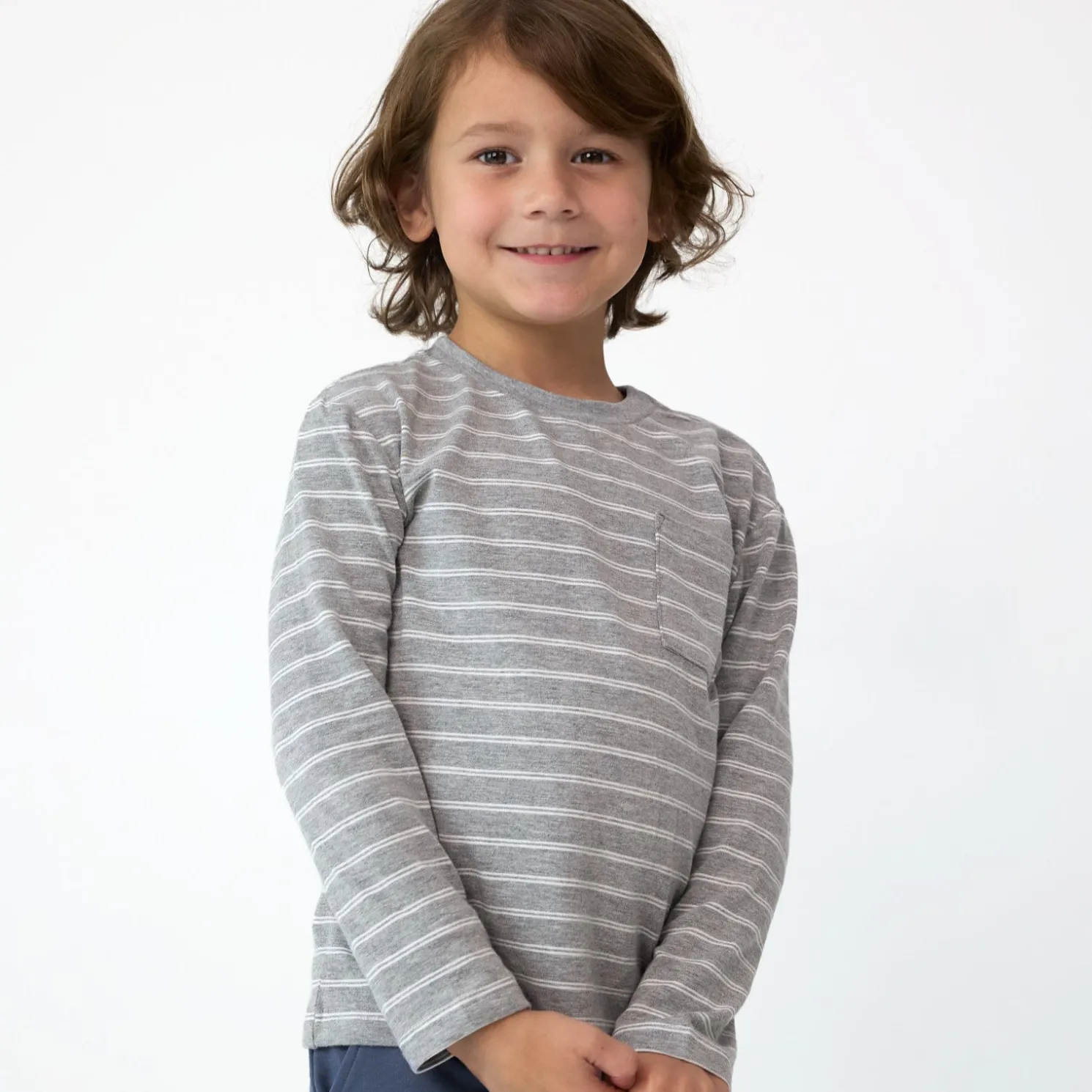 Light Heather Gray Stripes Relaxed Pocket Tee