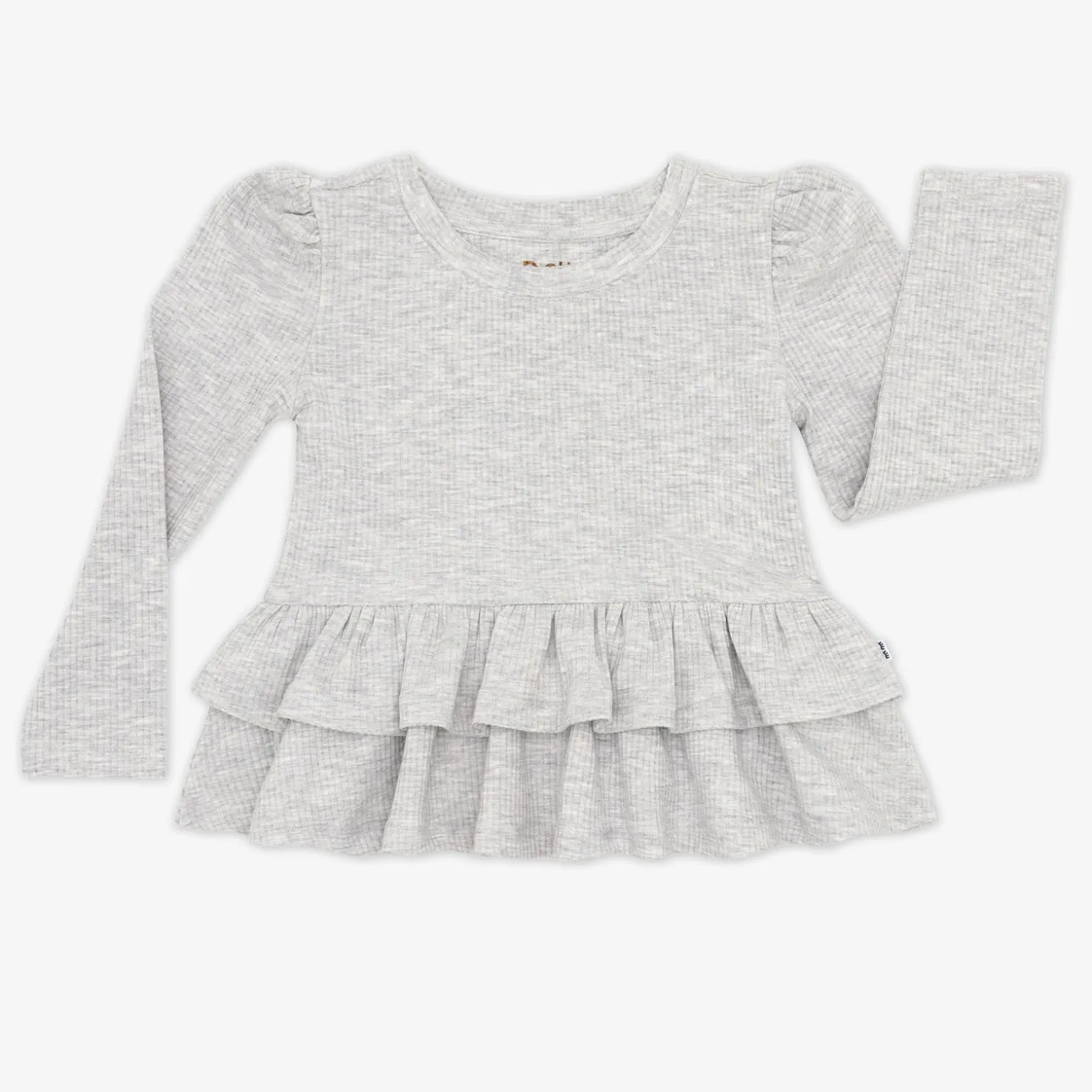 Light Heather Gray Ribbed Tiered Peplum Top