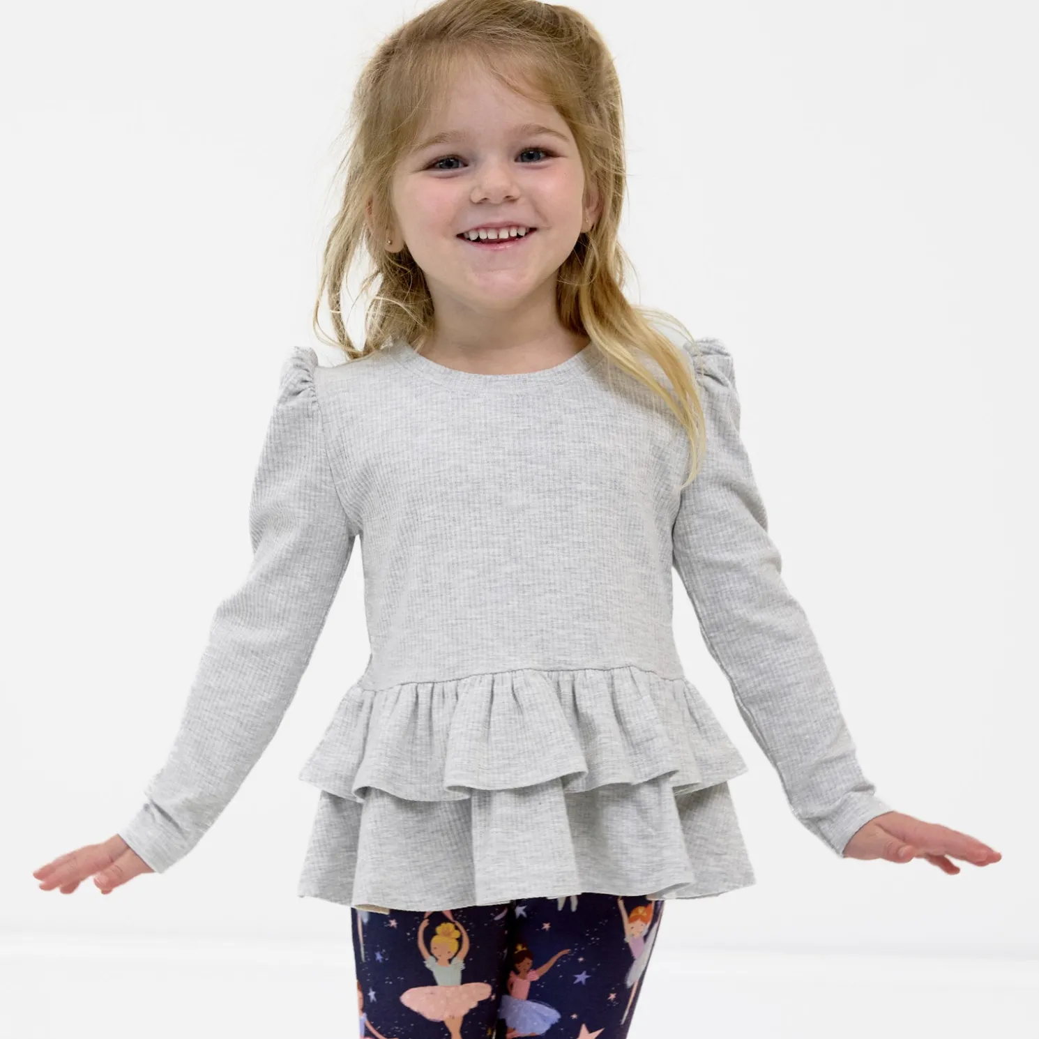 Light Heather Gray Ribbed Tiered Peplum Top