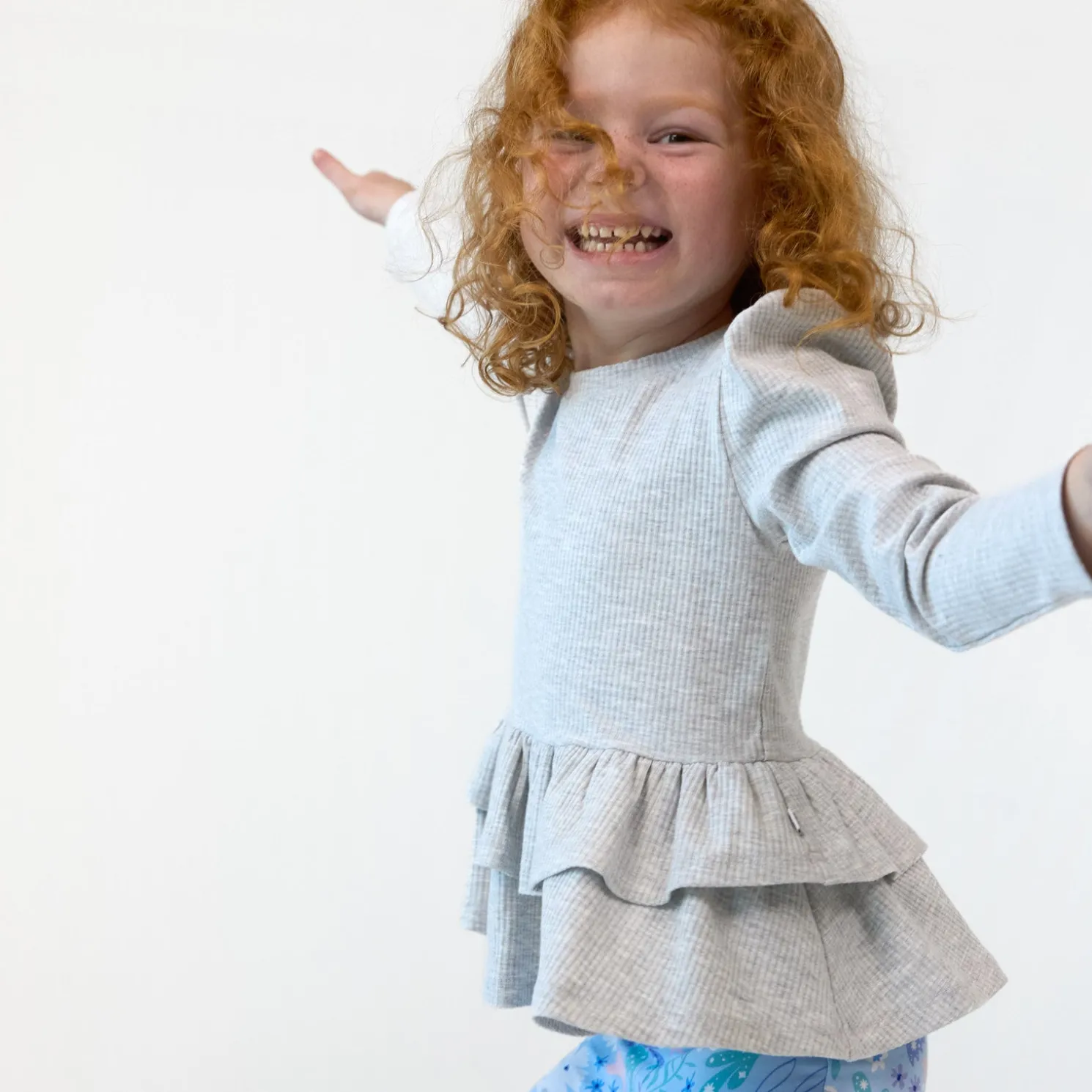 Light Heather Gray Ribbed Tiered Peplum Top