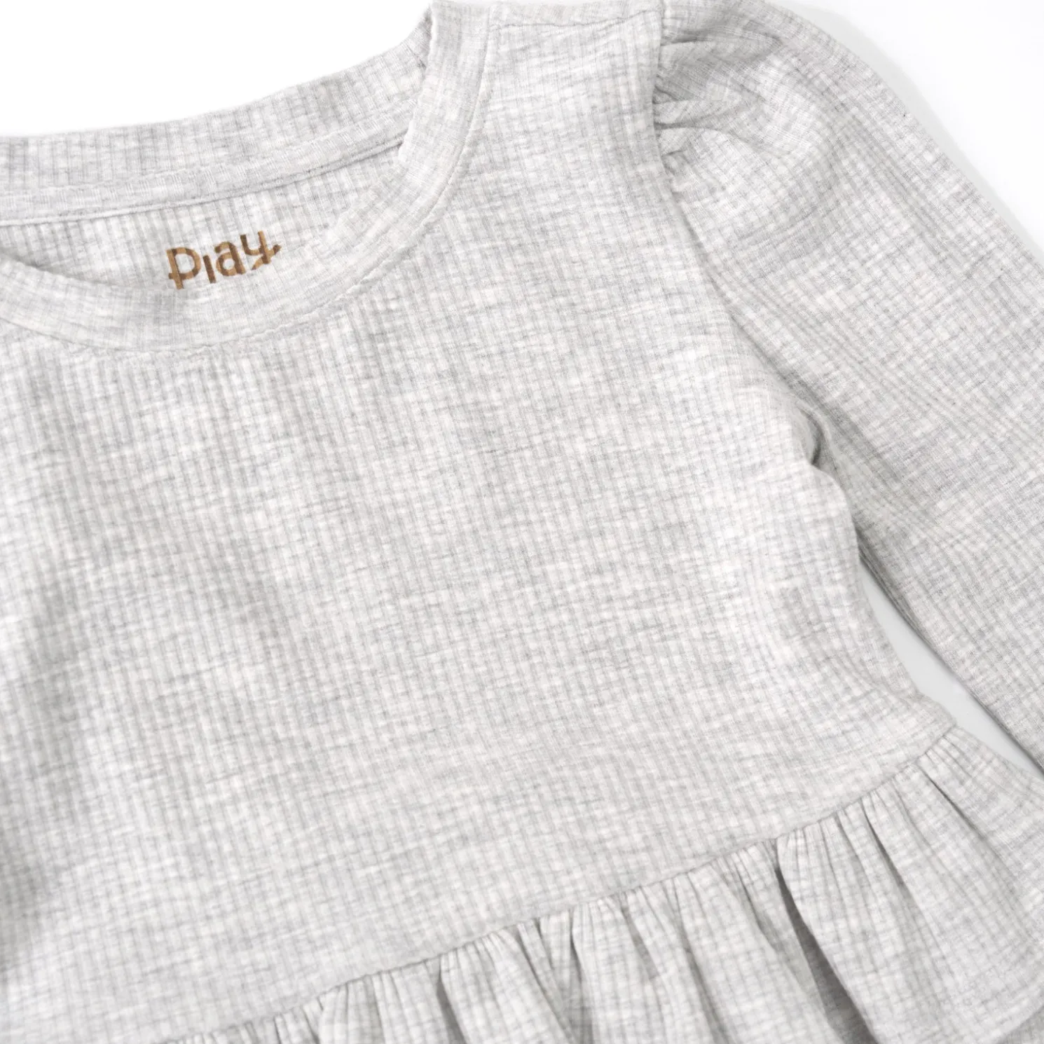 Light Heather Gray Ribbed Tiered Peplum Top