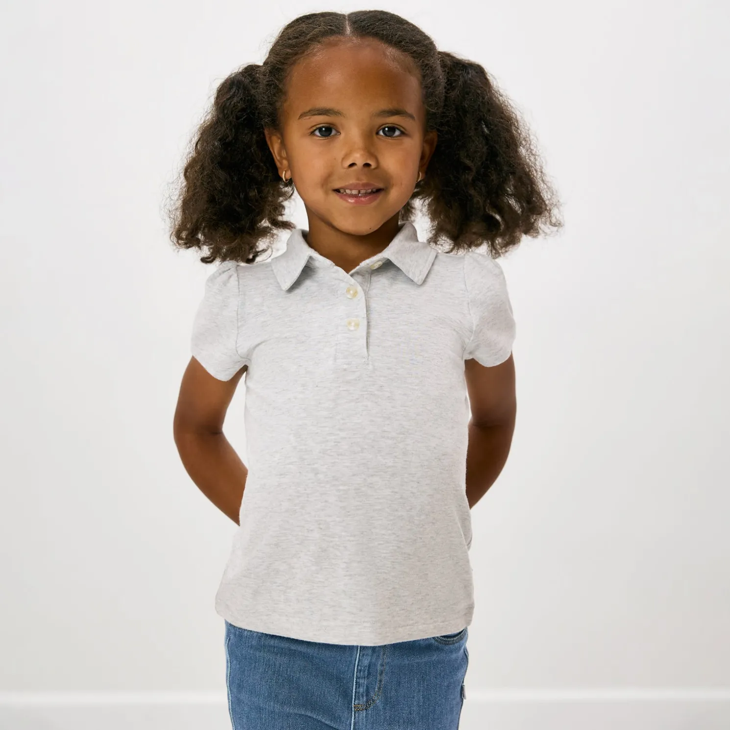 Light Heather Gray Puff Sleeve Polo