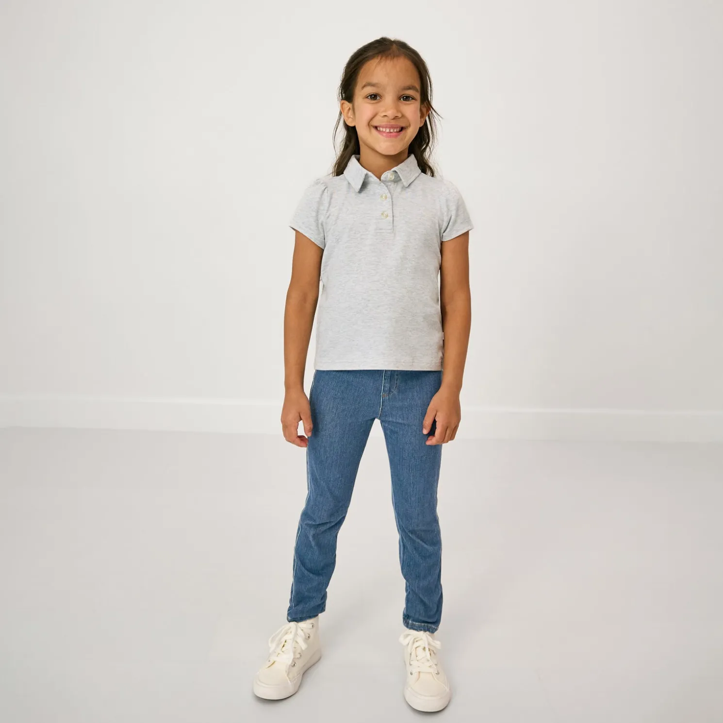 Light Heather Gray Puff Sleeve Polo