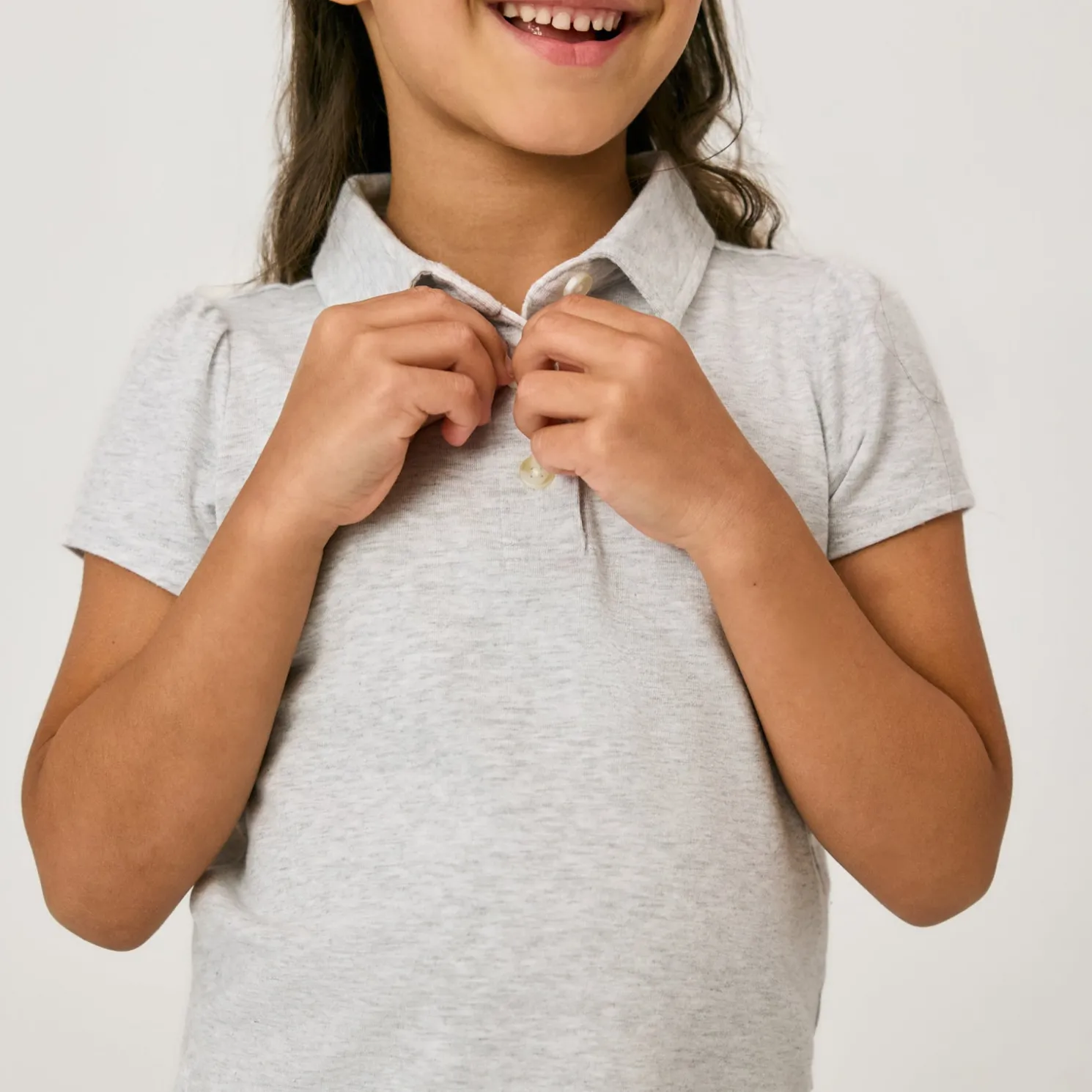 Light Heather Gray Puff Sleeve Polo