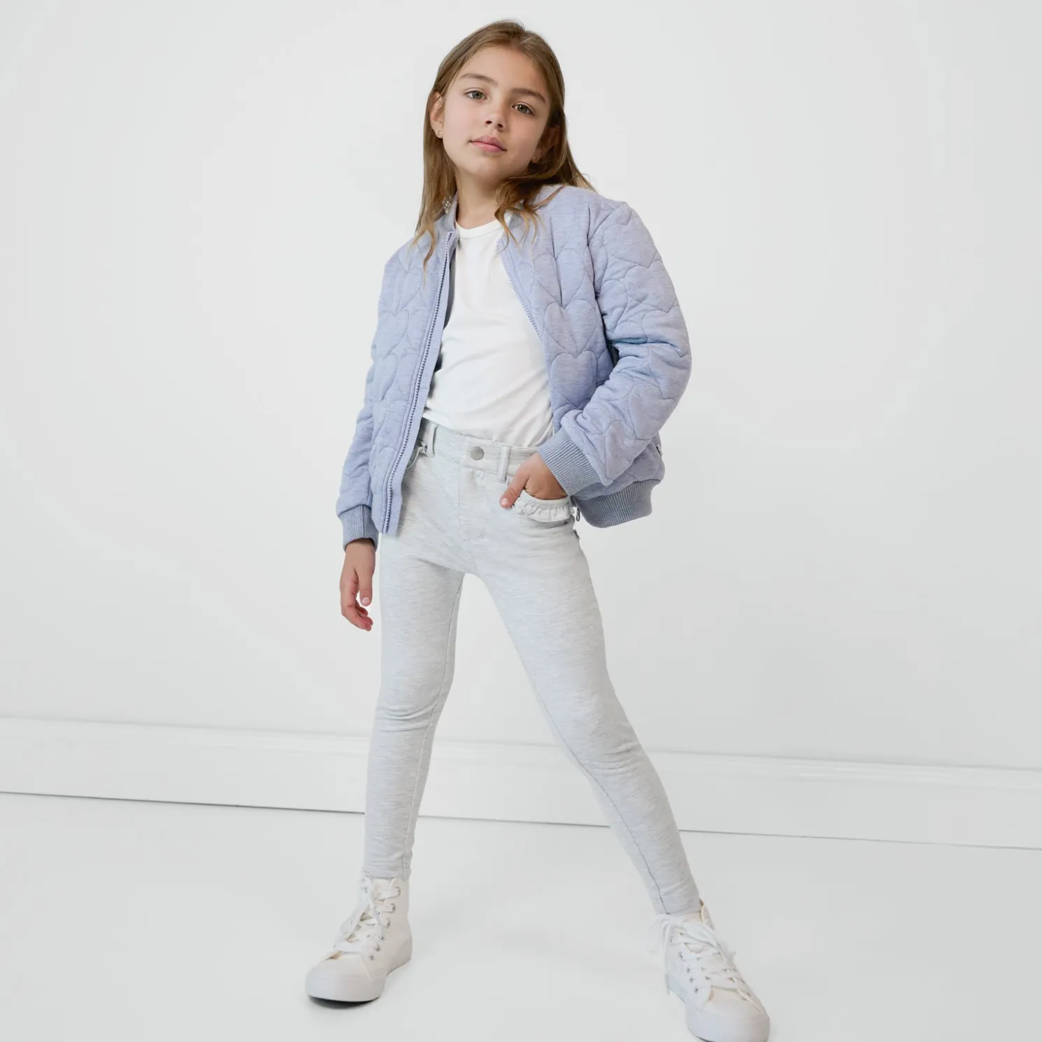 Light Heather Gray Ruffle Heart Pocket Pants