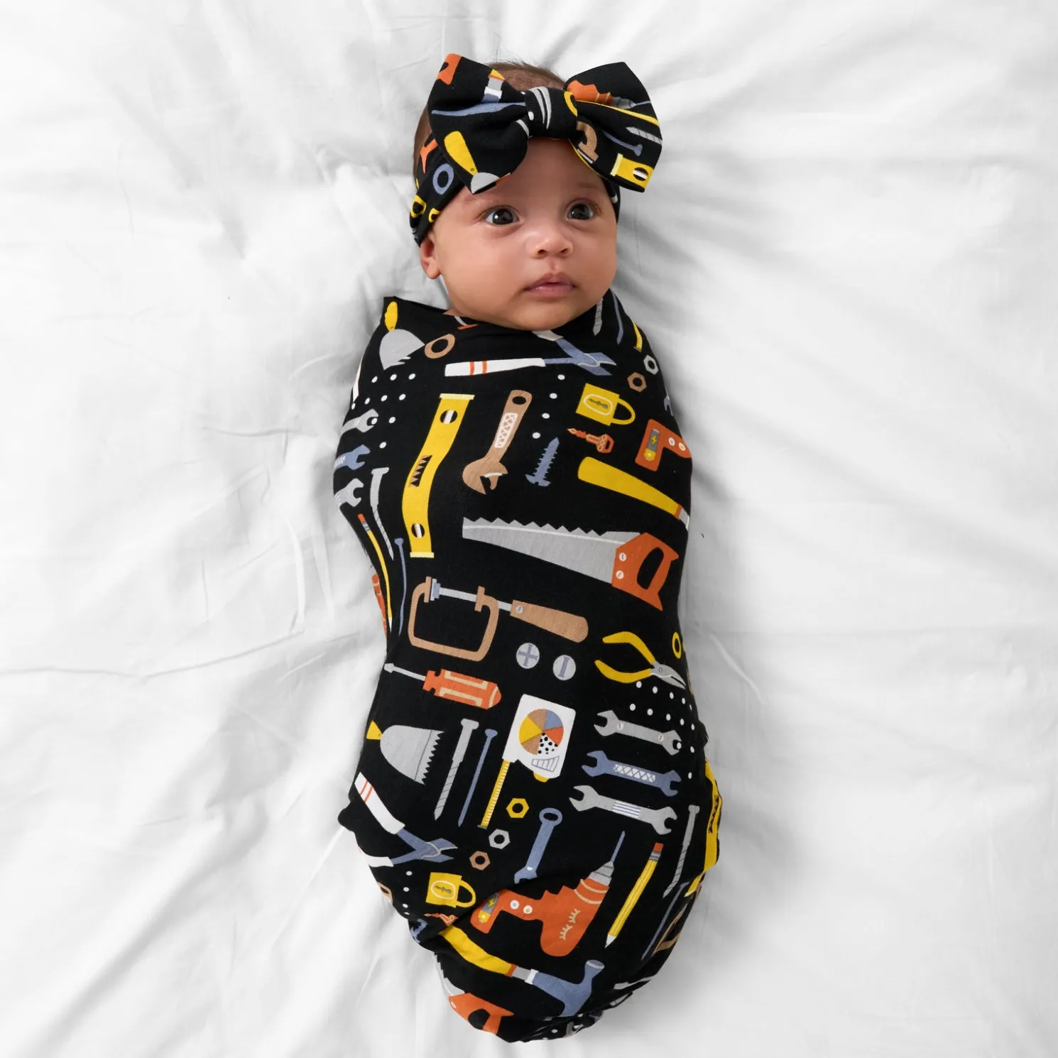 Little Builders Swaddle & Luxe Bow Headband Set