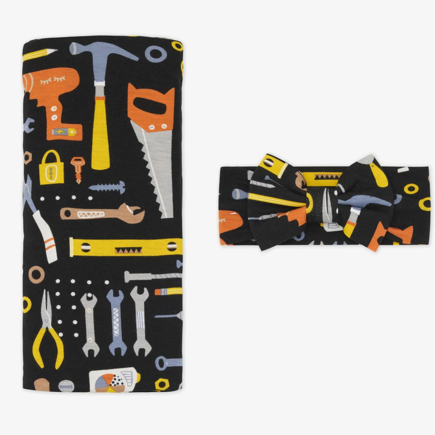 Little Builders Swaddle & Luxe Bow Headband Set