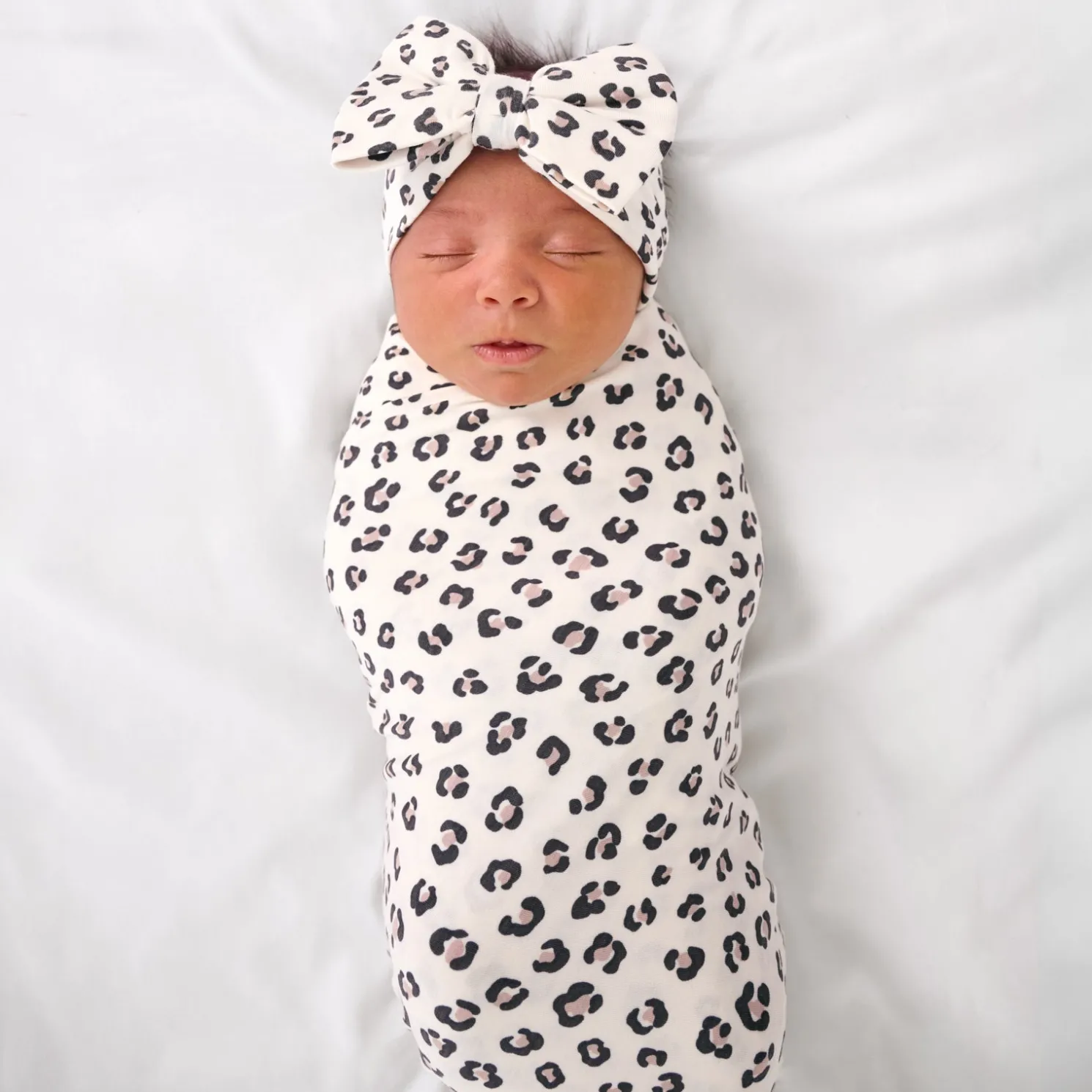Luxe Leopard Swaddle & Luxe Bow Headband Set
