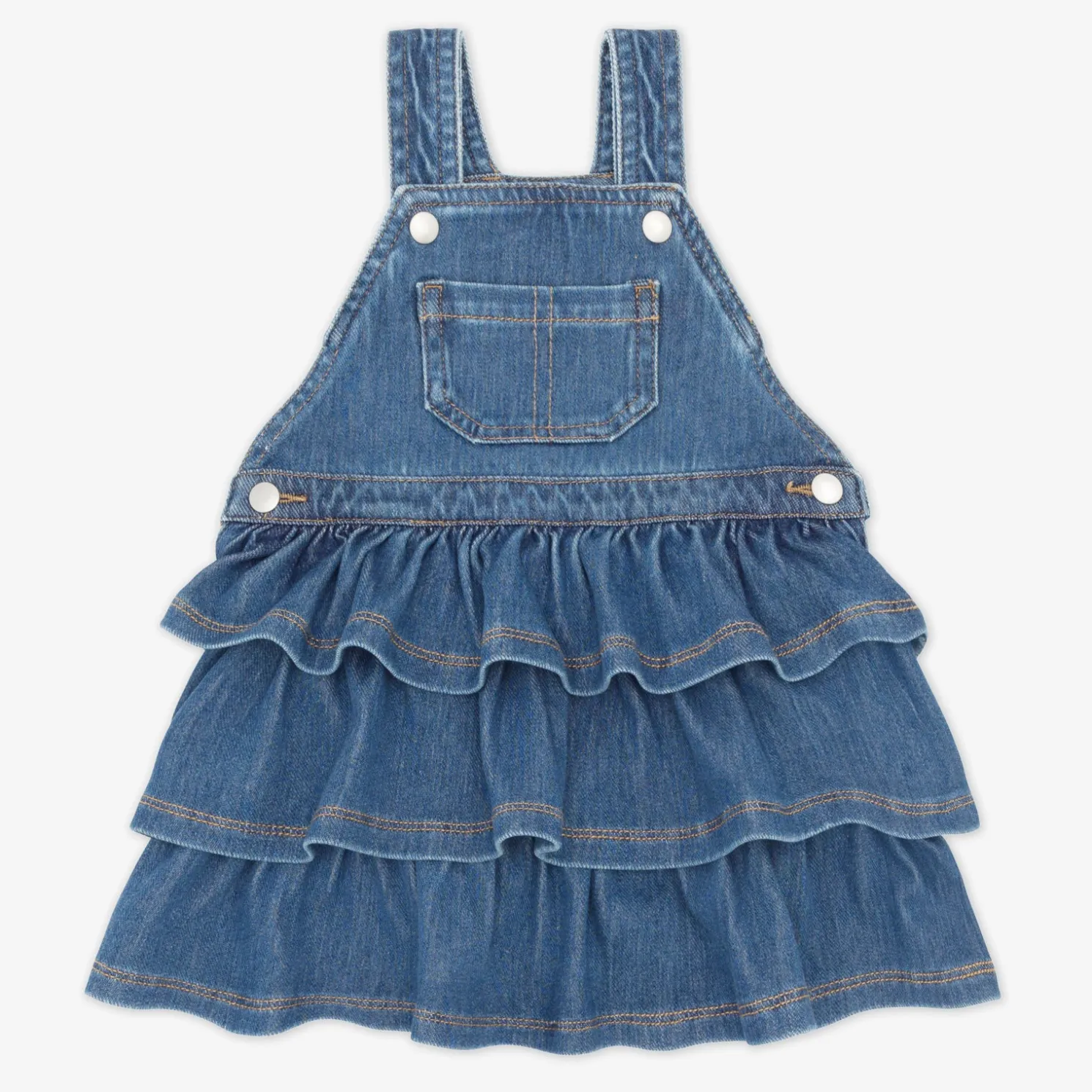 Midwash Blue Denim Tiered Overall Dress