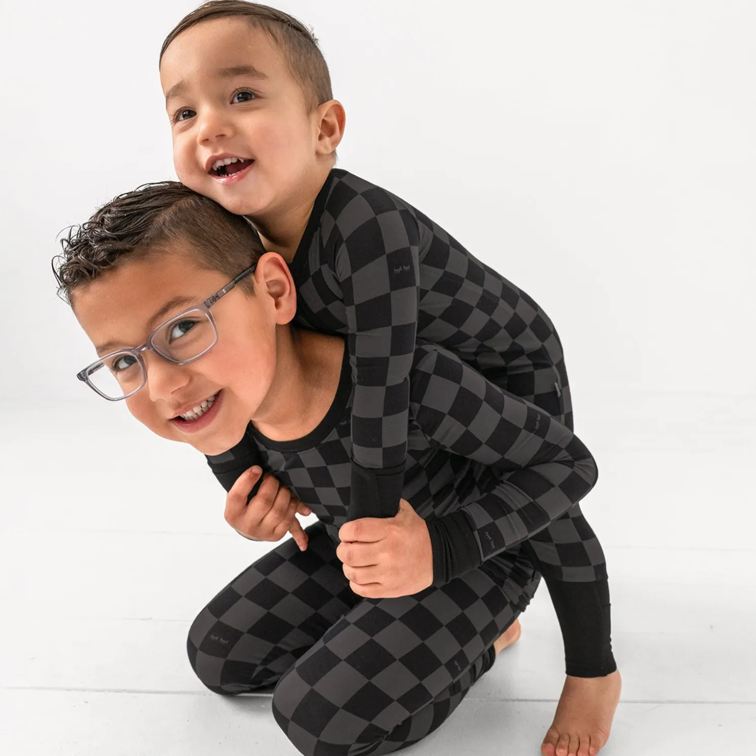 Monochrome Checks Two-Piece Pajama Set