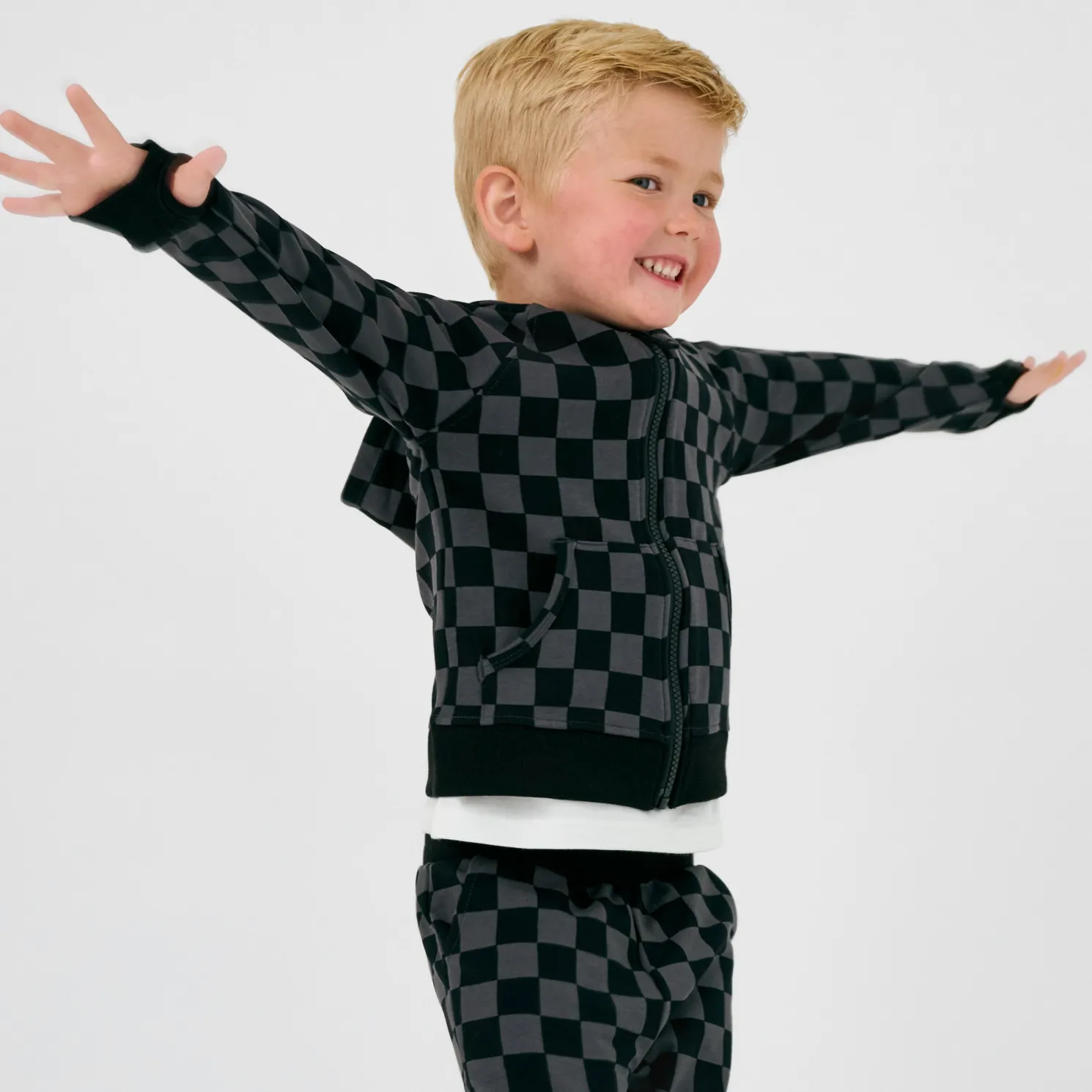 Monochrome Checks Zip Hoodie