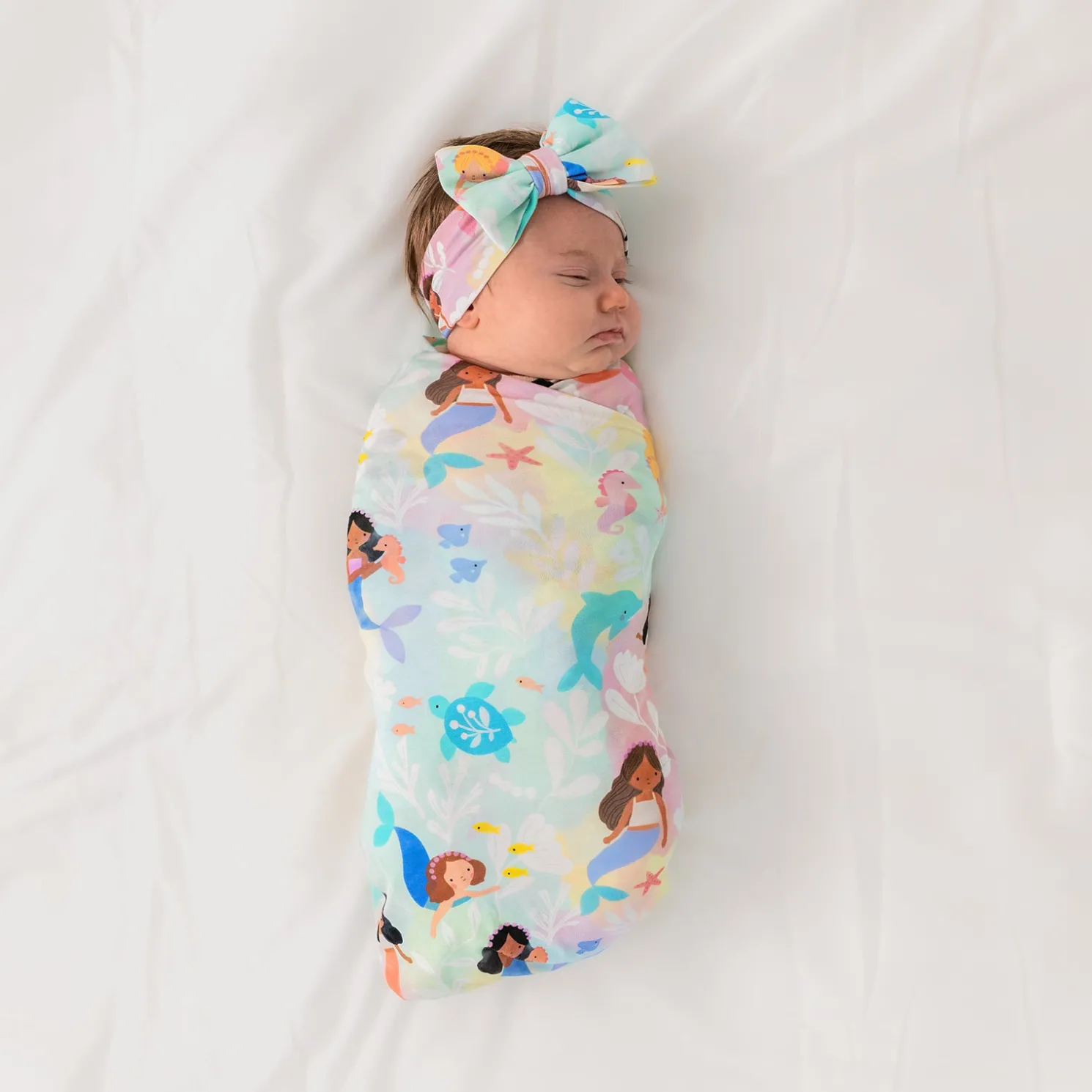 Mystic Mermaids Swaddle & Luxe Bow Headband Set
