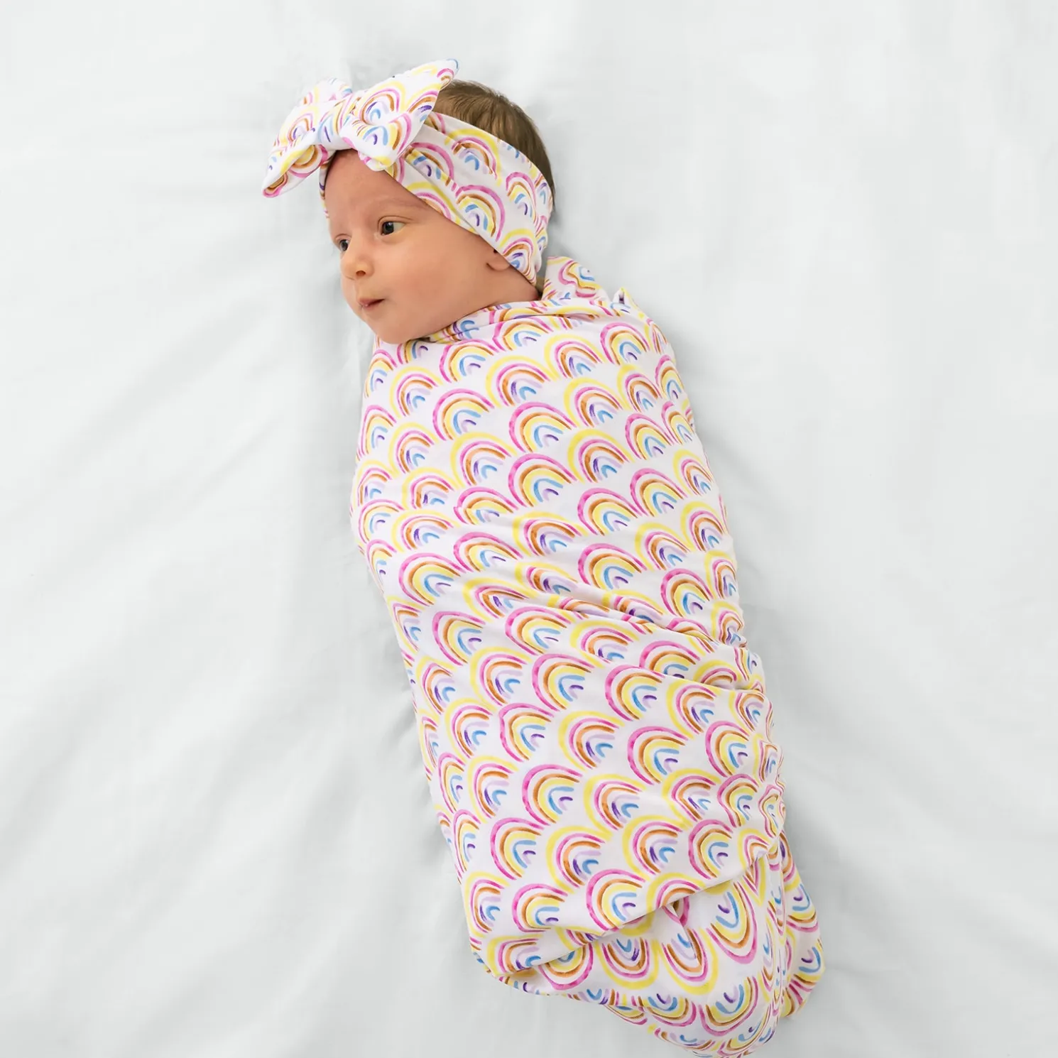 Pastel Rainbows Swaddle & Luxe Bow Headband Set