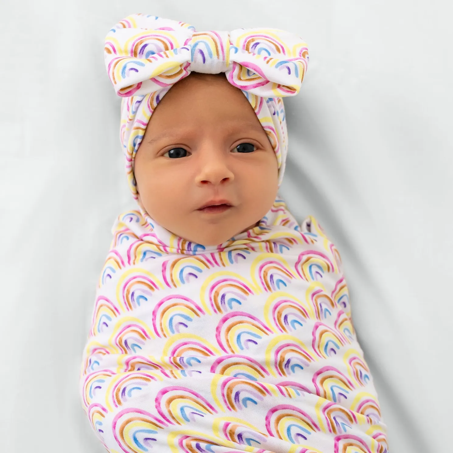 Pastel Rainbows Swaddle & Luxe Bow Headband Set