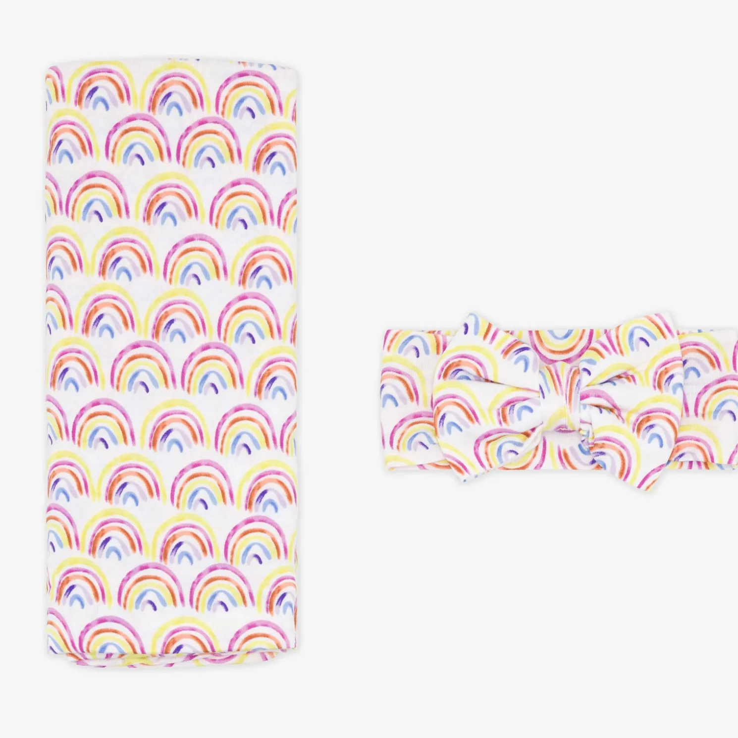 Pastel Rainbows Swaddle & Luxe Bow Headband Set