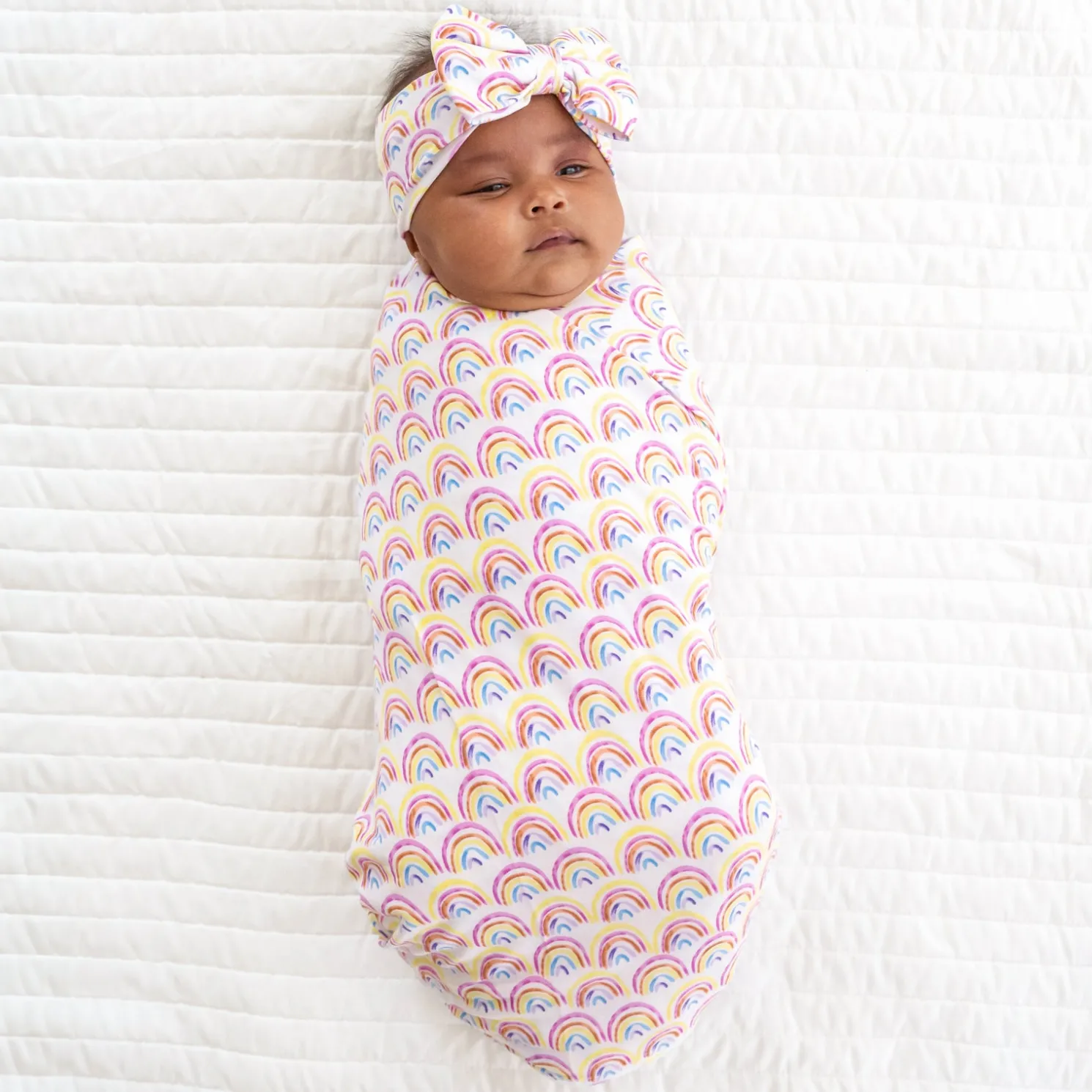 Pastel Rainbows Swaddle & Luxe Bow Headband Set