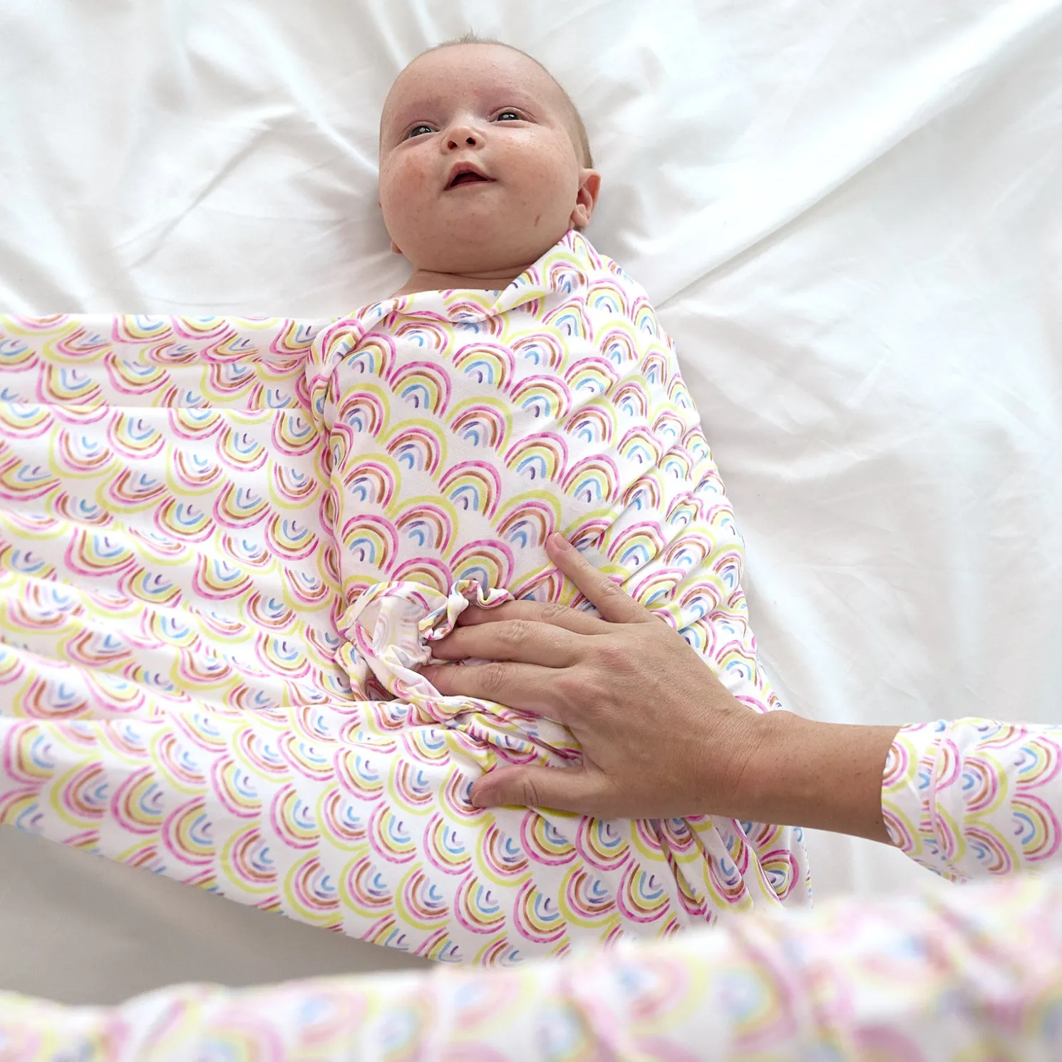 Pastel Rainbows Swaddle & Luxe Bow Headband Set