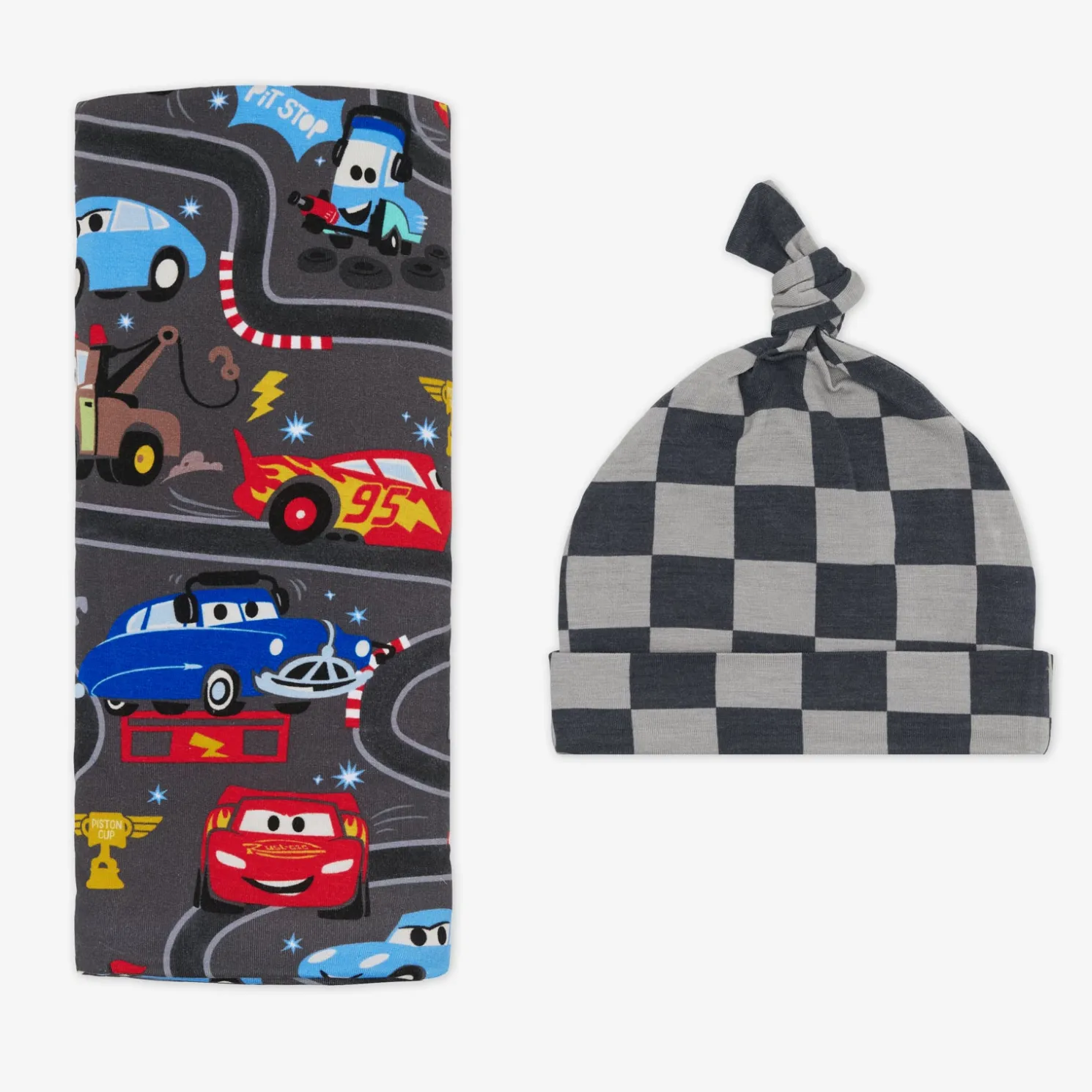 Piston Cup Swaddle & Hat Set