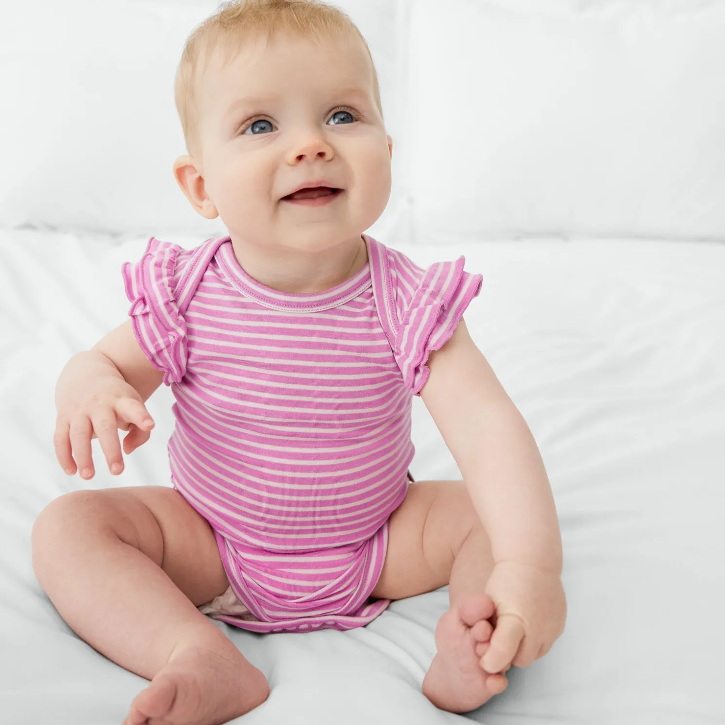 Pop Pink Stripes Flutter Bodysuit