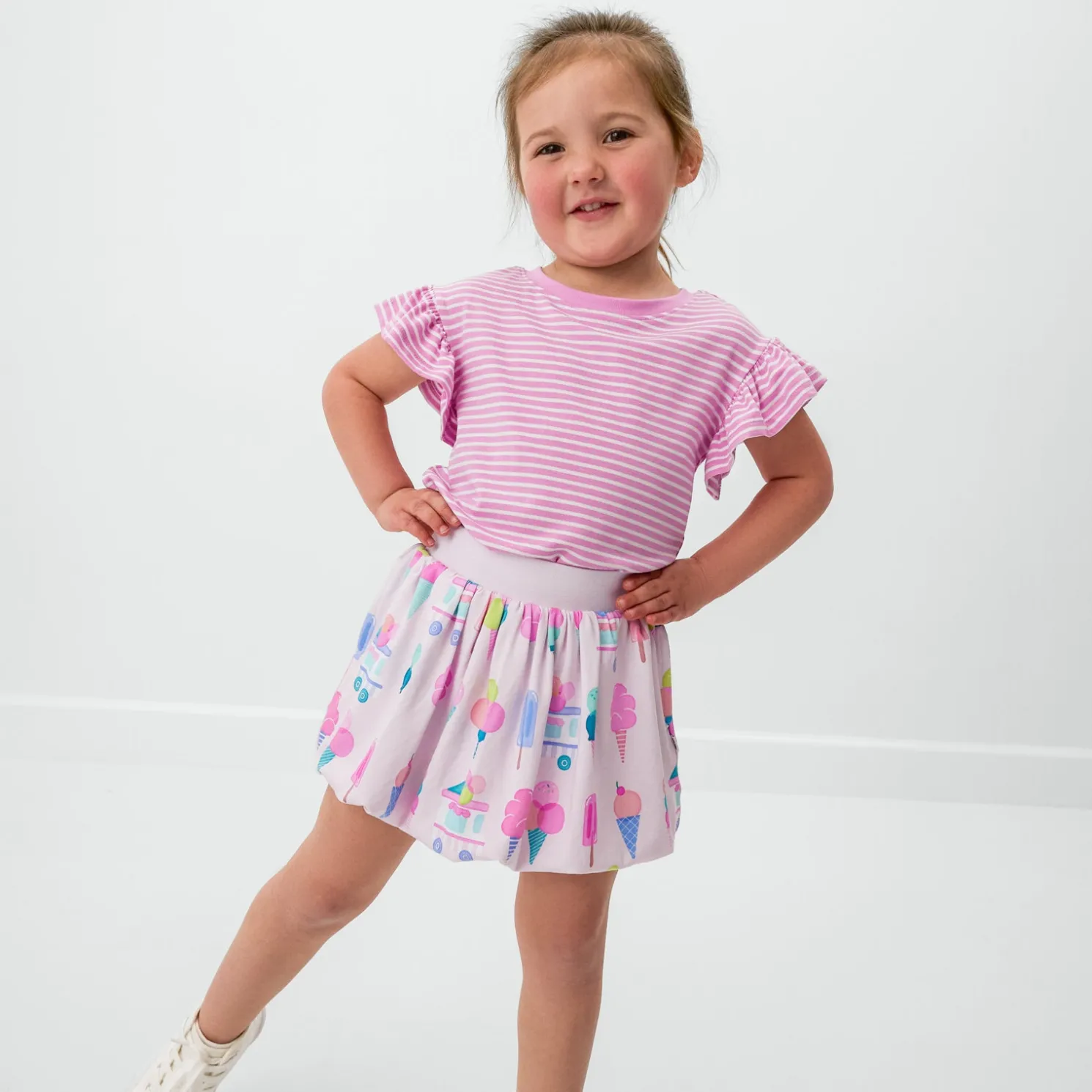 Pop Pink Stripes Flutter Tee