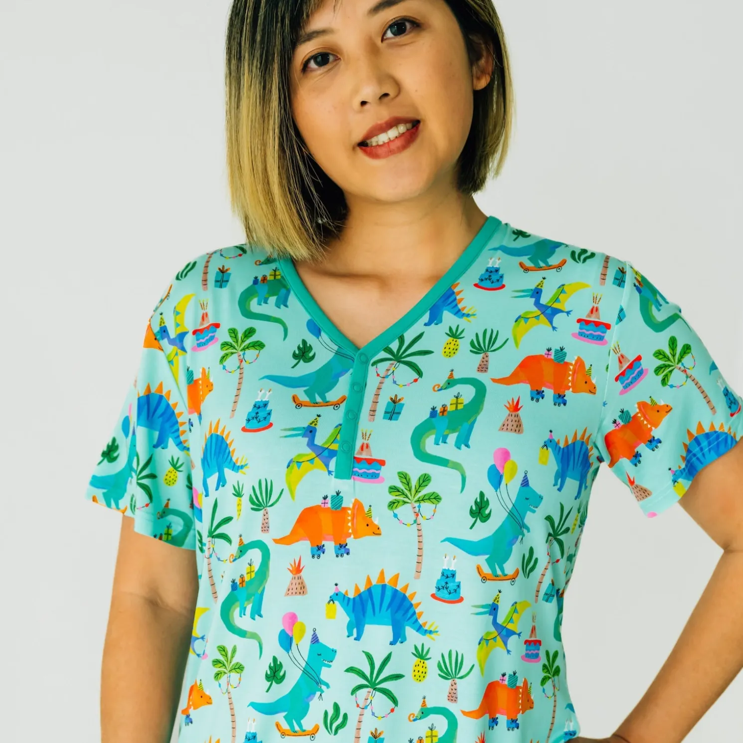 Prehistoric Party Women's Short Sleeve Pajama Top