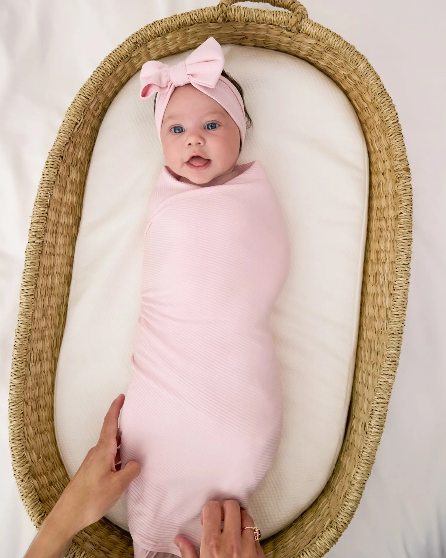 Prima Pink Ribbed Swaddle & Luxe Bow Headband Set