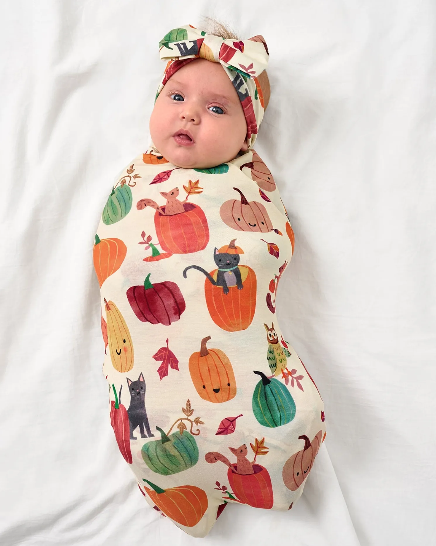 Pumpkin Pals Swaddle & Luxe Bow Headband Set
