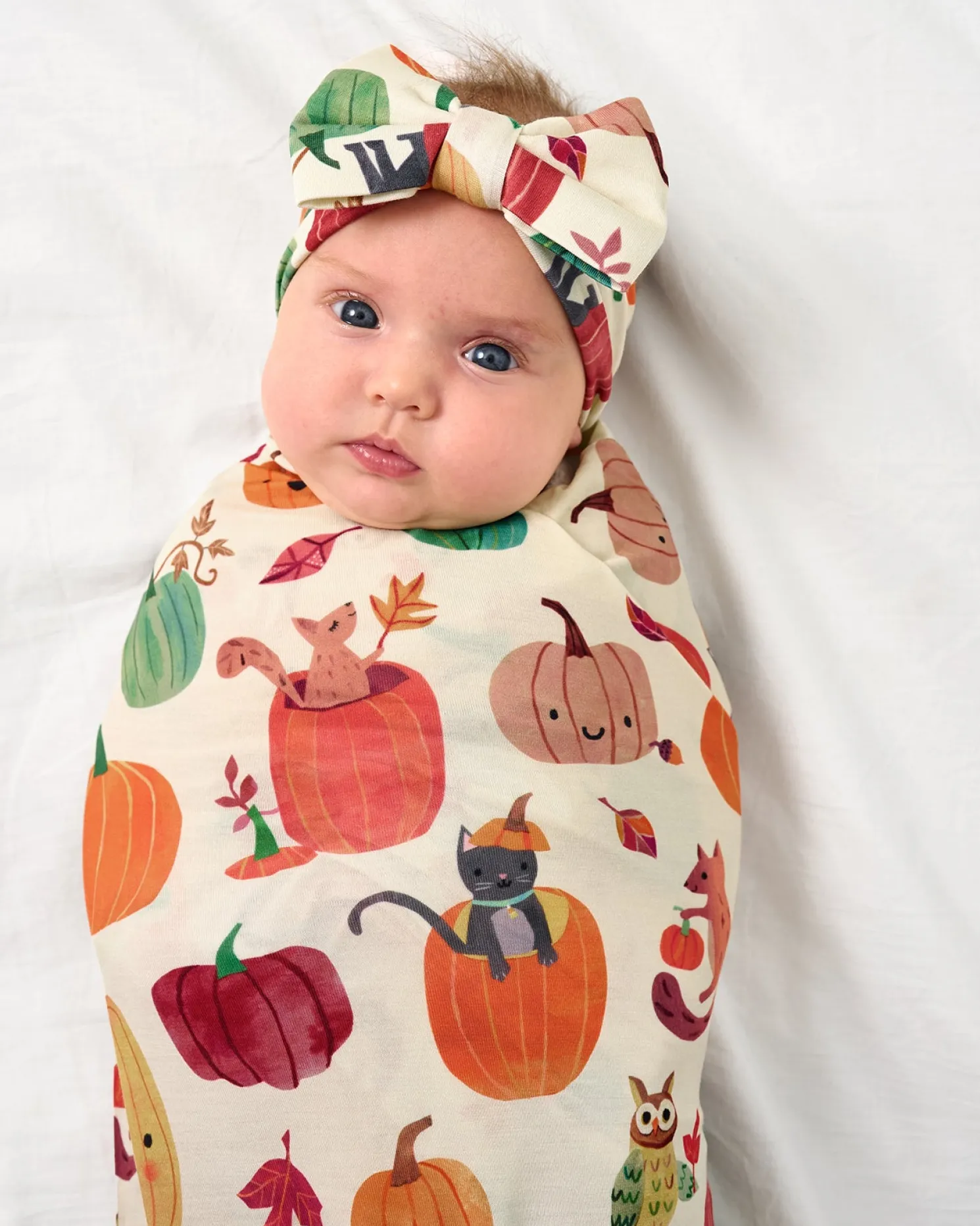 Pumpkin Pals Swaddle & Luxe Bow Headband Set