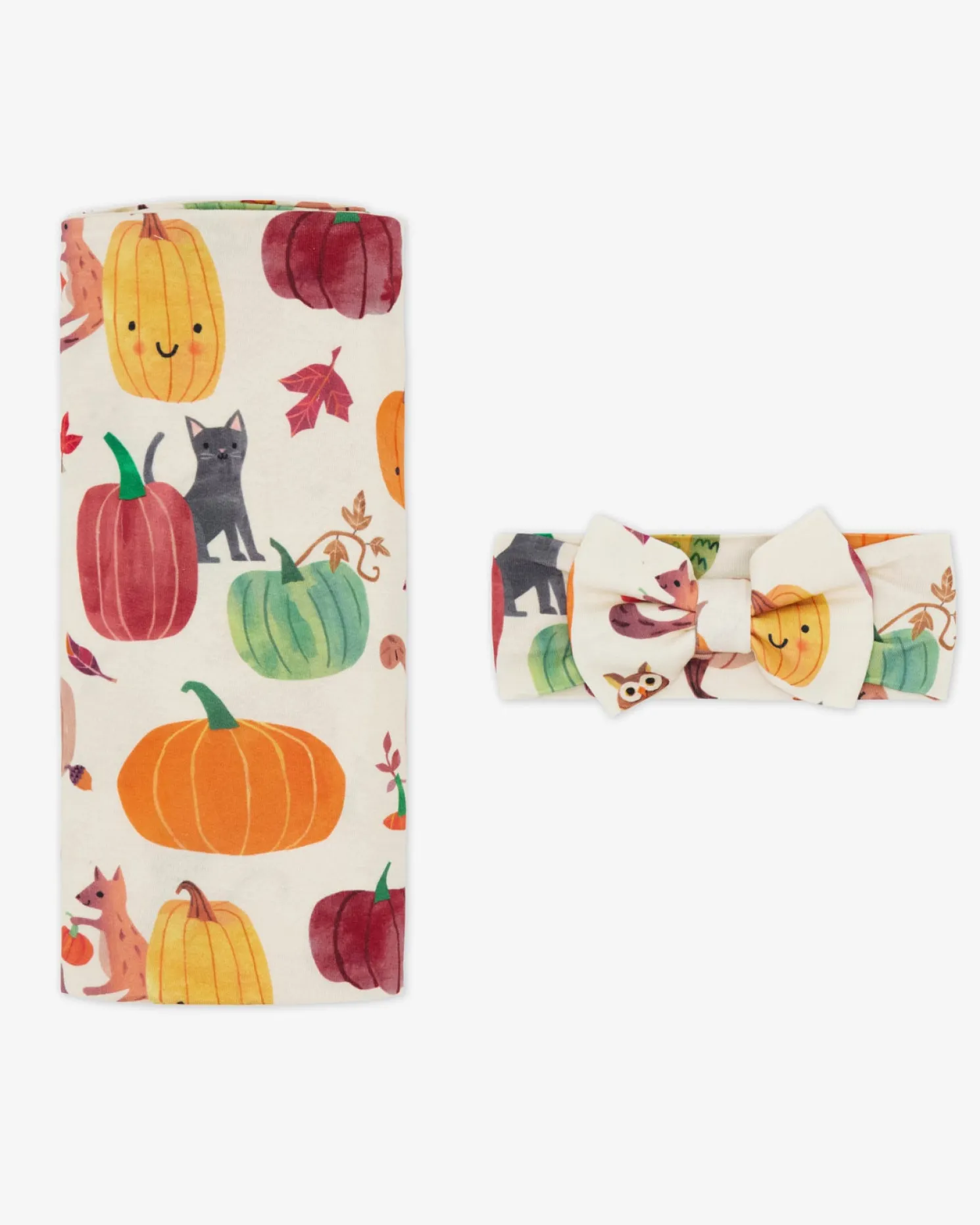 Pumpkin Pals Swaddle & Luxe Bow Headband Set