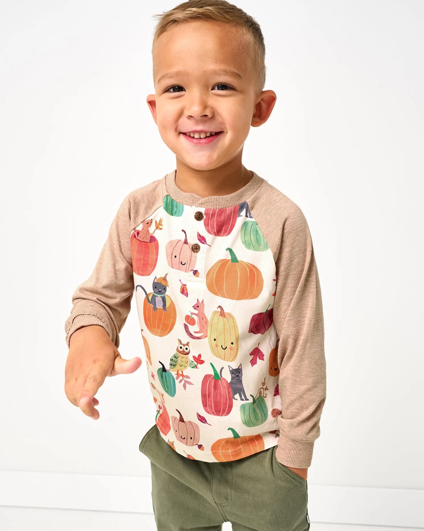 Pumpkin Pals Raglan Henley Tee