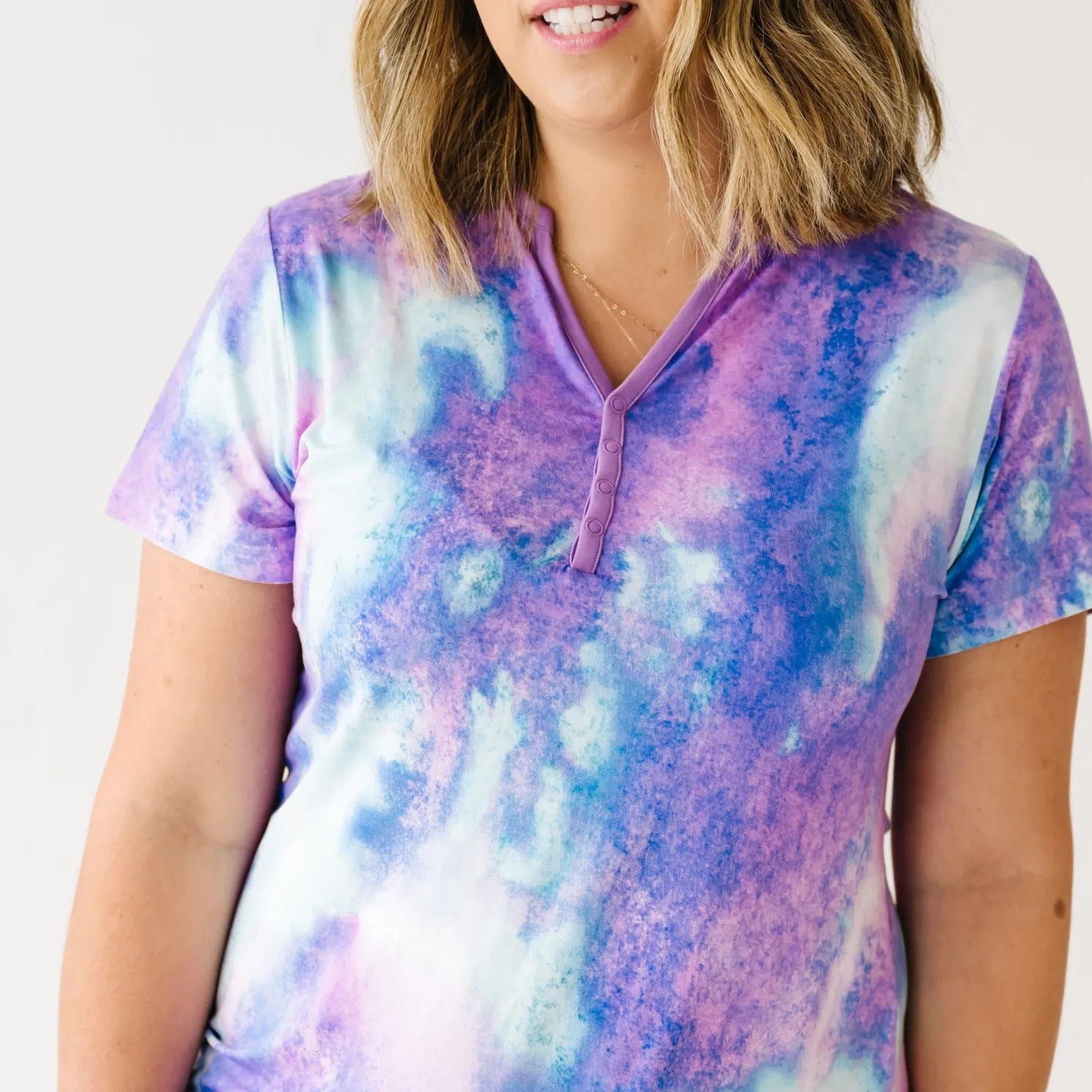 Purple Watercolor Women's Short Sleeve Pajama Top