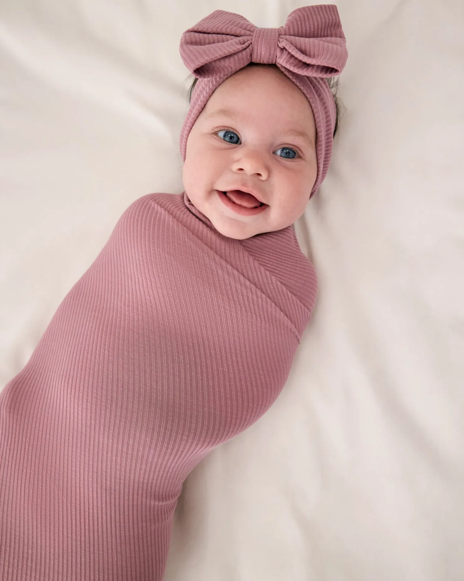 Rosewood Ribbed Swaddle & Luxe Bow Headband Set