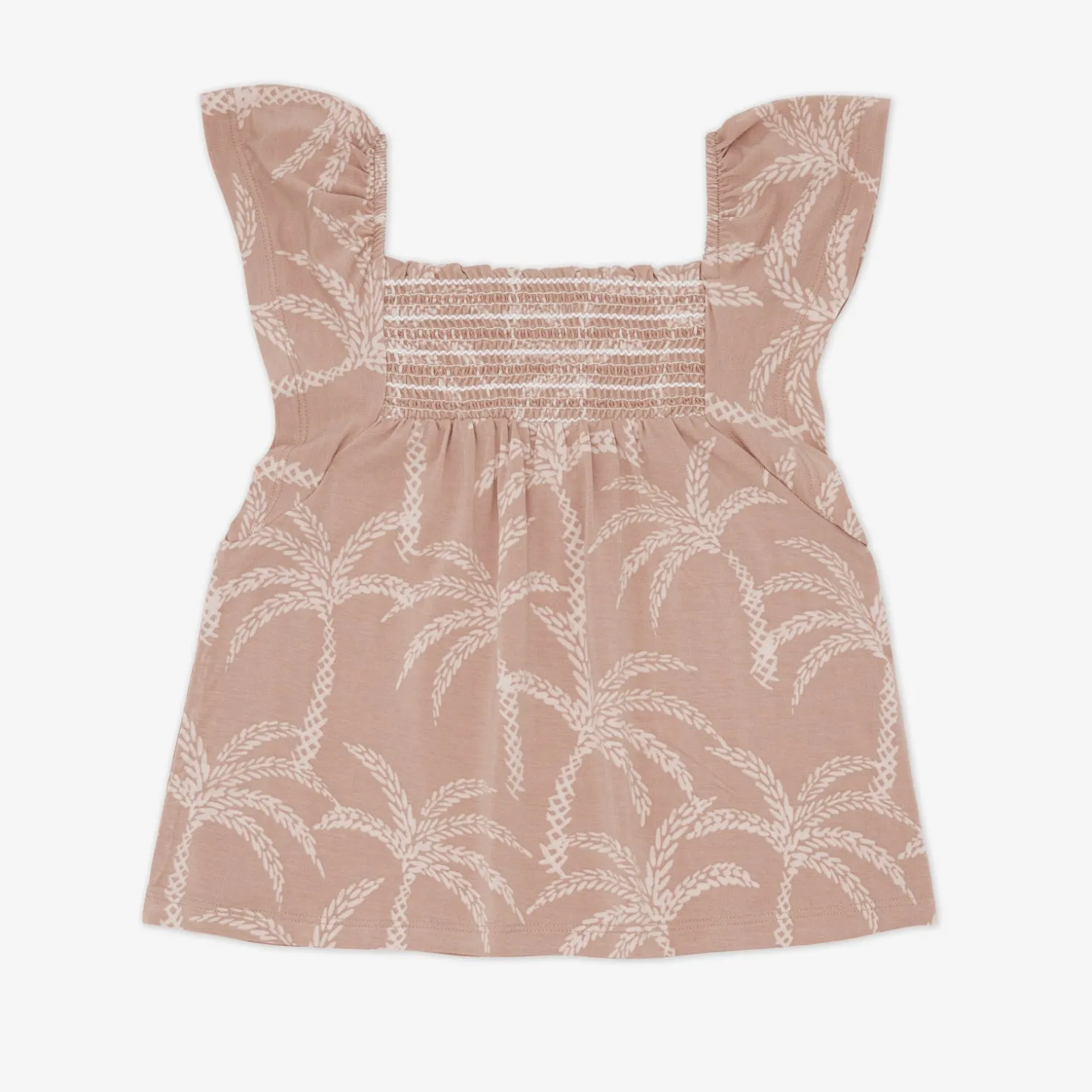 Sandy Palms Smocked Flutter Top
