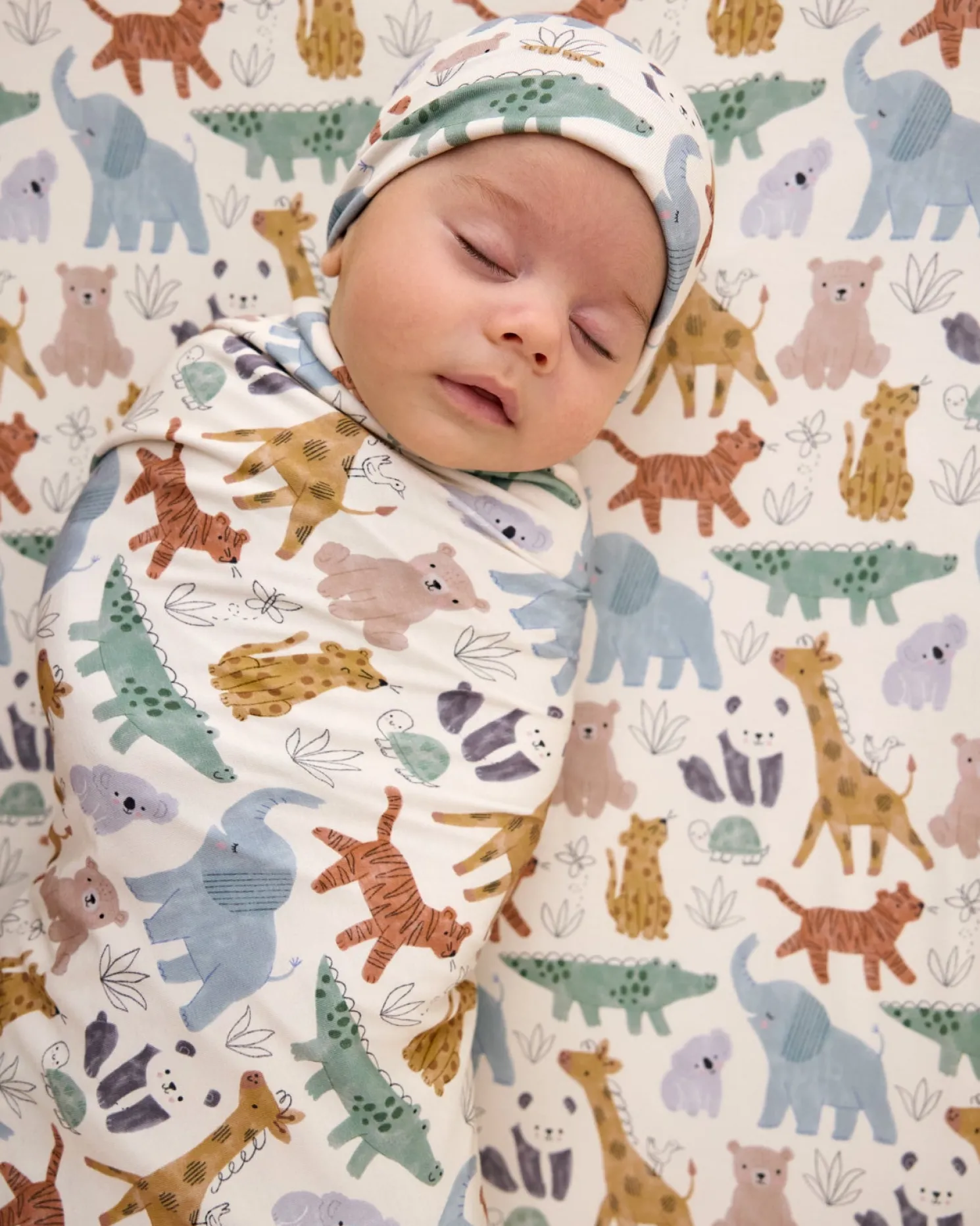 Sweet Safari Swaddle & Infant Beanie Set