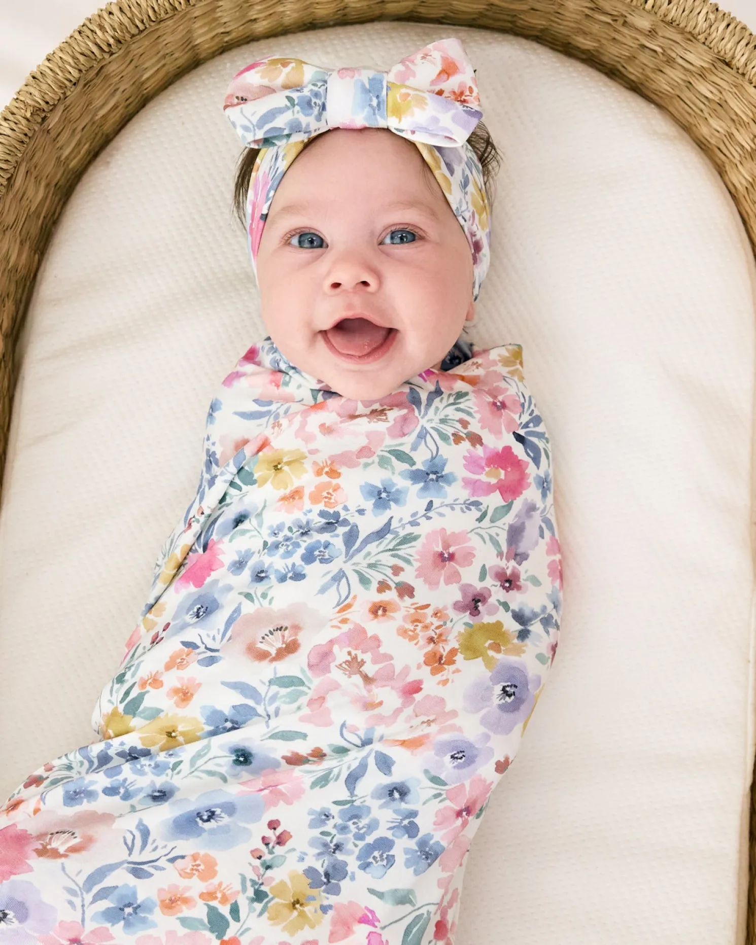 Tiny Blooms Swaddle & Luxe Bow Headband Set