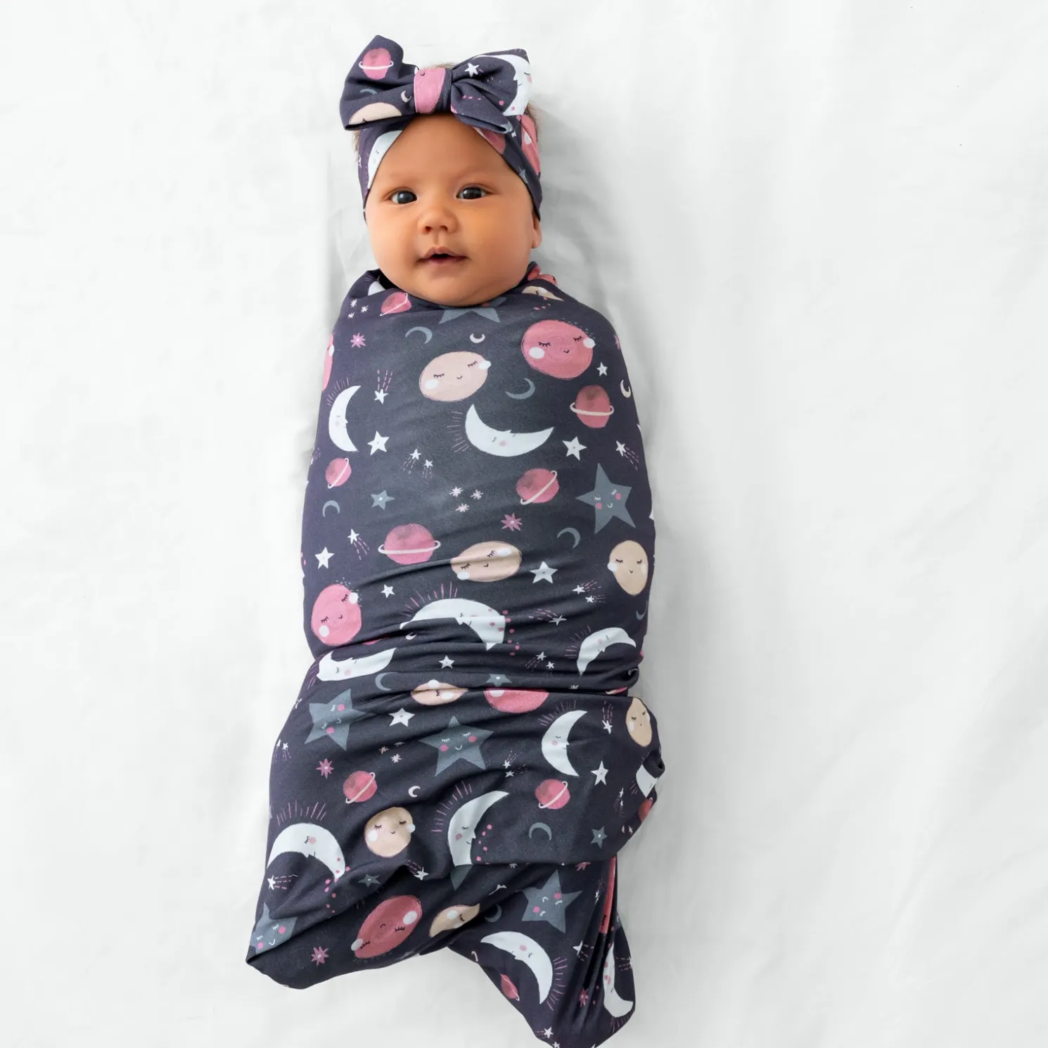 To the Moon & Back Swaddle & Luxe Bow Headband Set