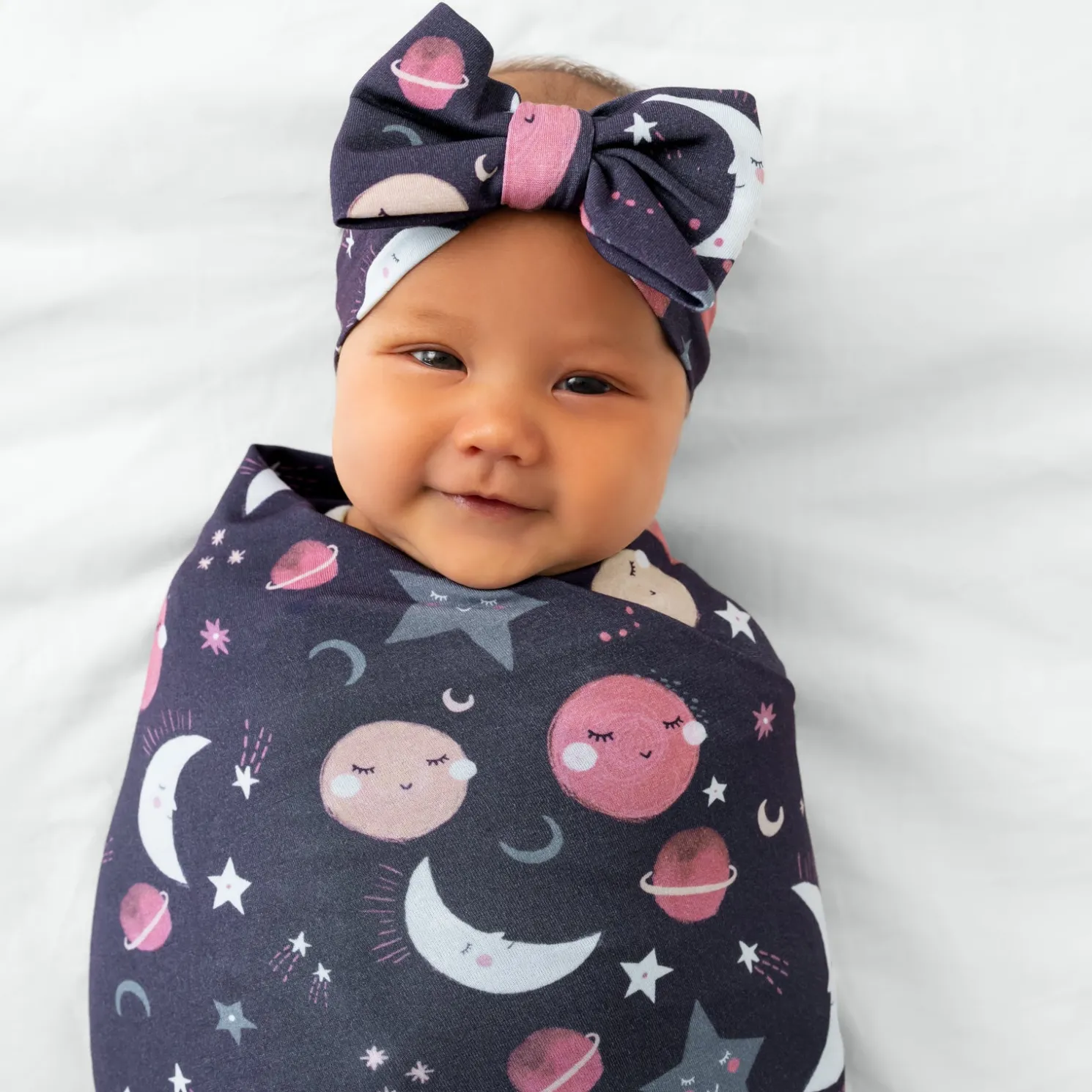 To the Moon & Back Swaddle & Luxe Bow Headband Set