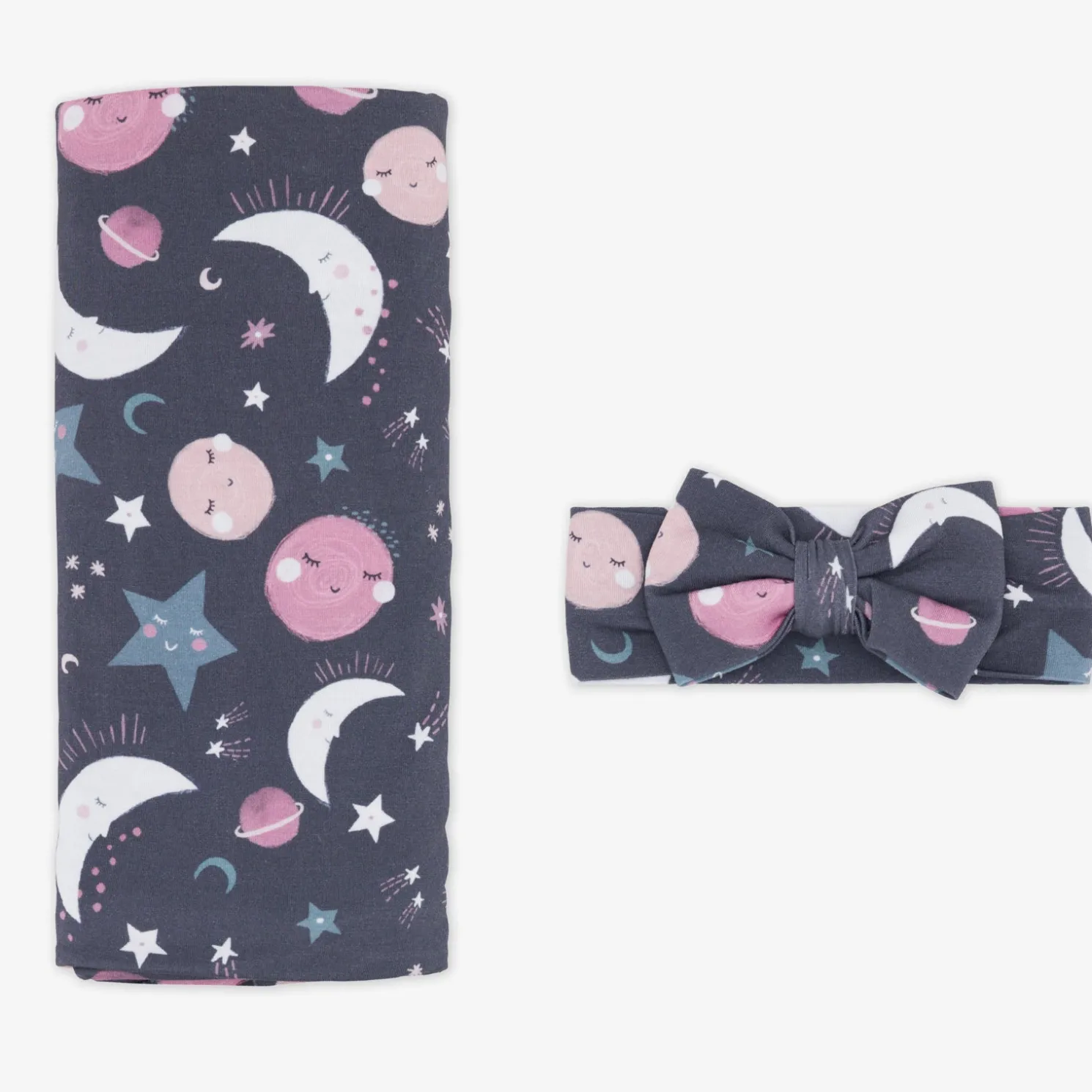 To the Moon & Back Swaddle & Luxe Bow Headband Set