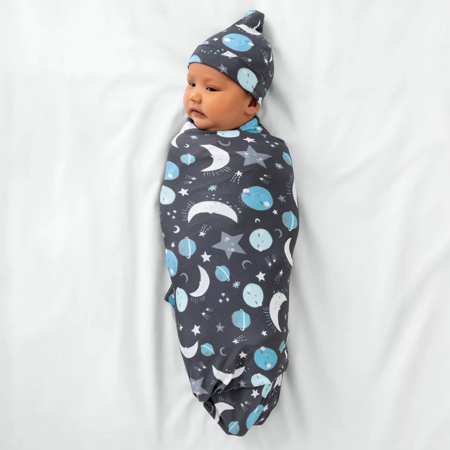 To the Moon & Back Swaddle & Hat Set